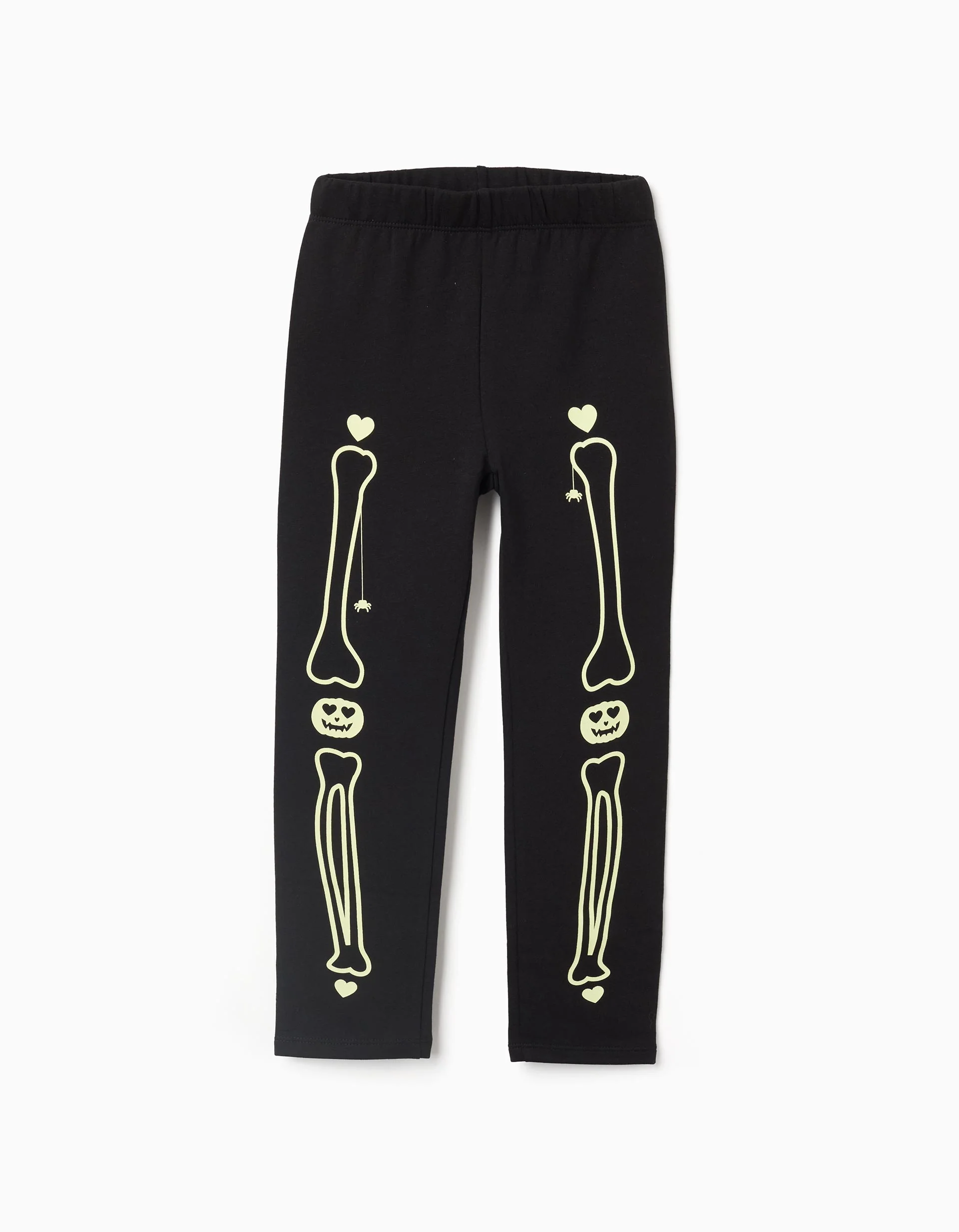 Brushed leggings with glow-in-the-dark print for girls, black