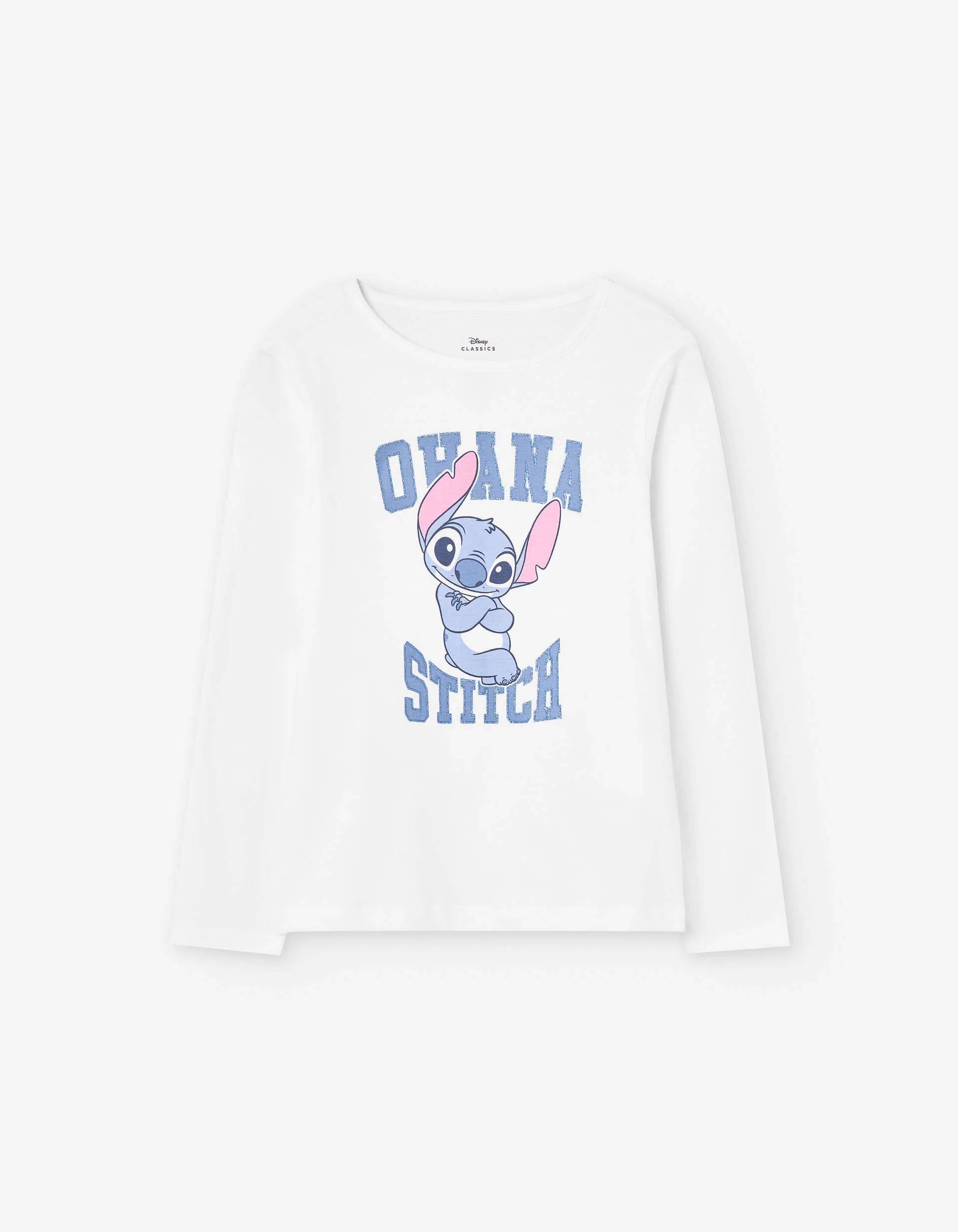 Long sleeve cotton T-shirt with Stitch print for girls, white