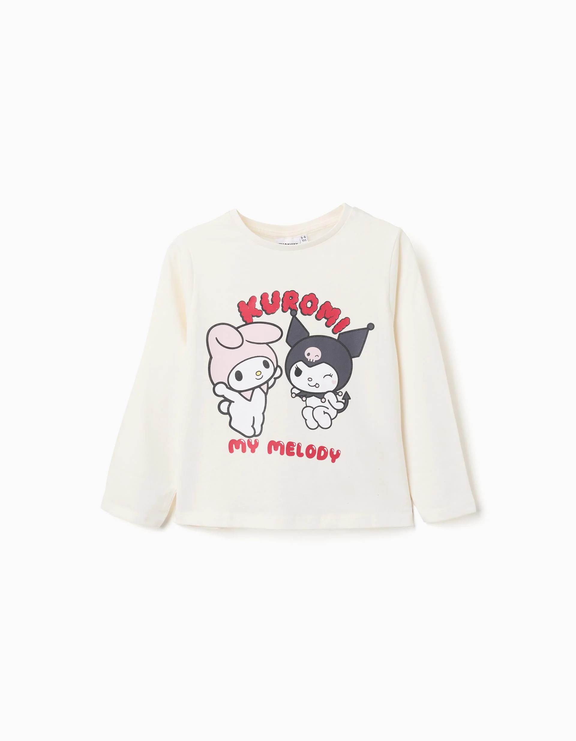 Long Sleeve Cotton T-shirt 'Kuromi' for Girls, White