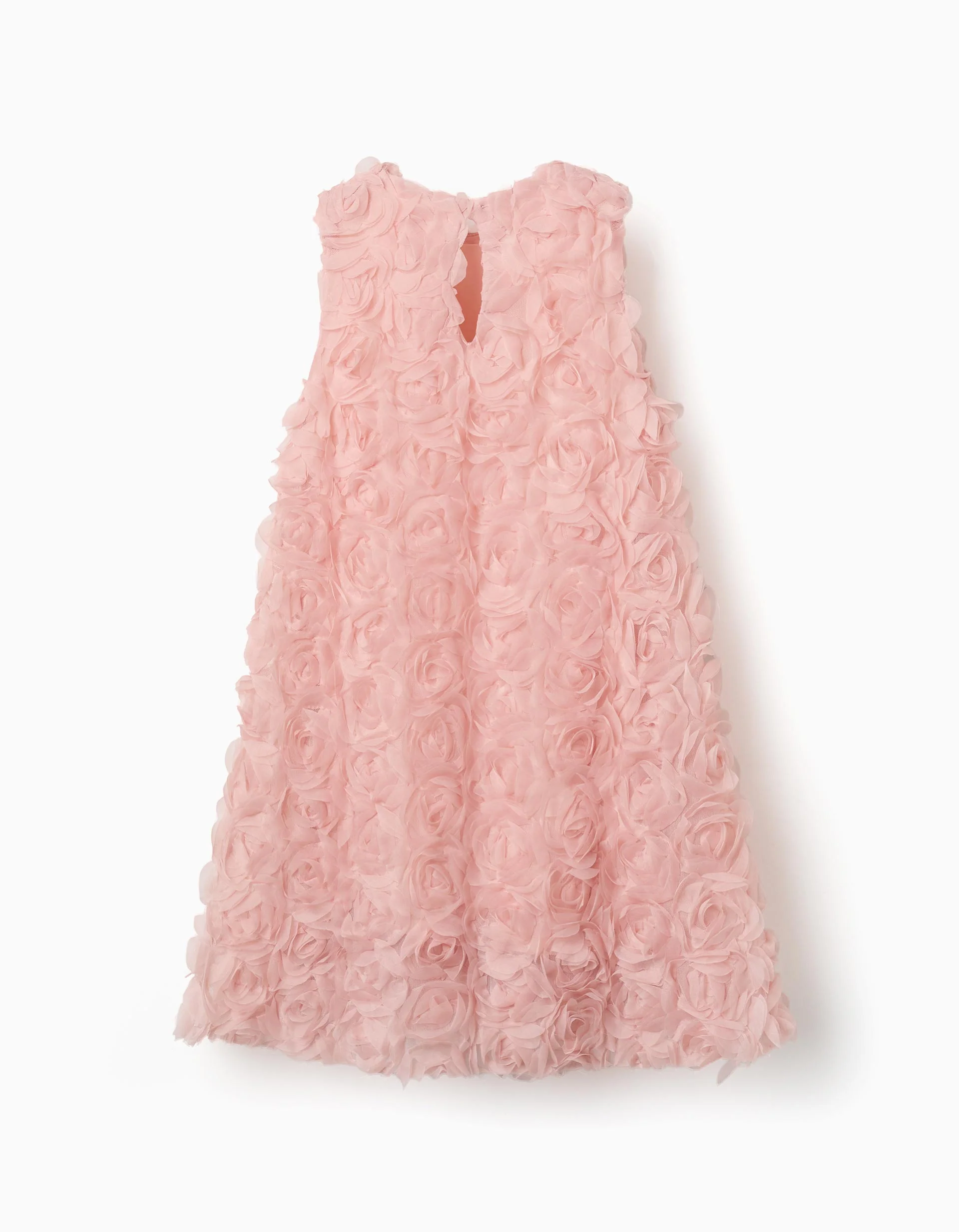 A-line sleeveless dress with roses for girls, pink