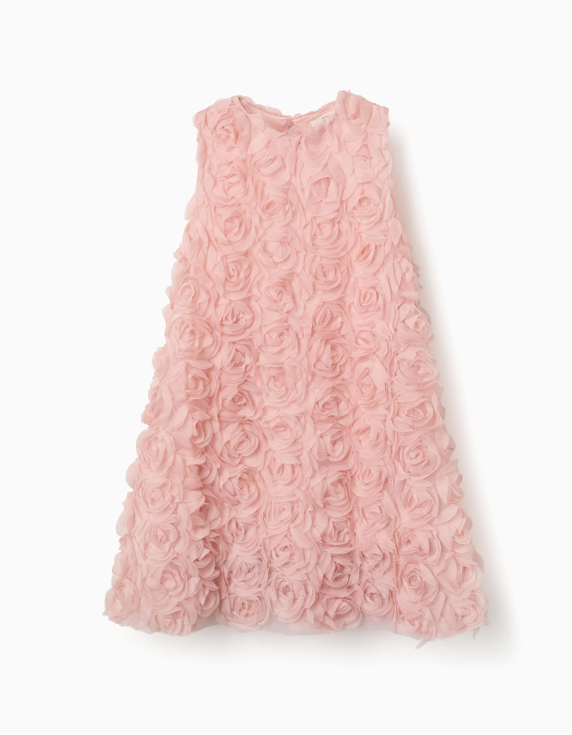 A-line sleeveless dress with roses for girls, pink