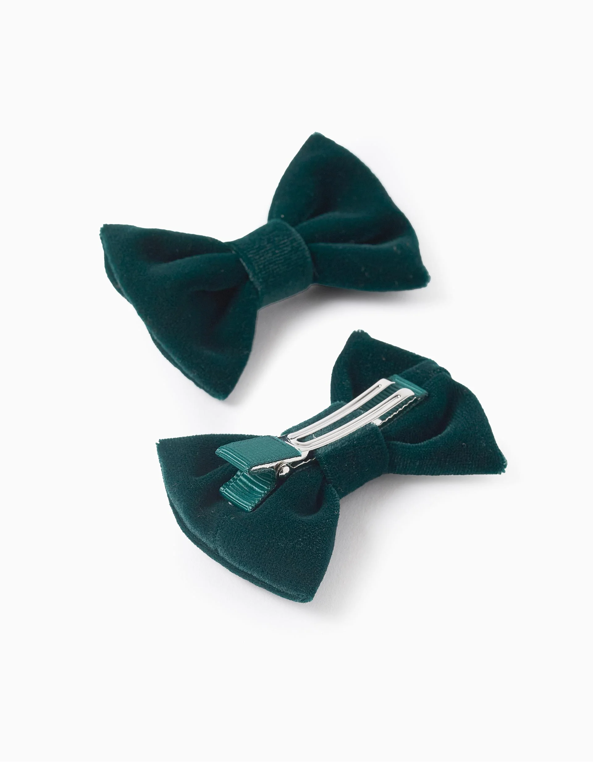 Pack of 2 Velvet Hair Clips for Babies and Girls, Dark Green