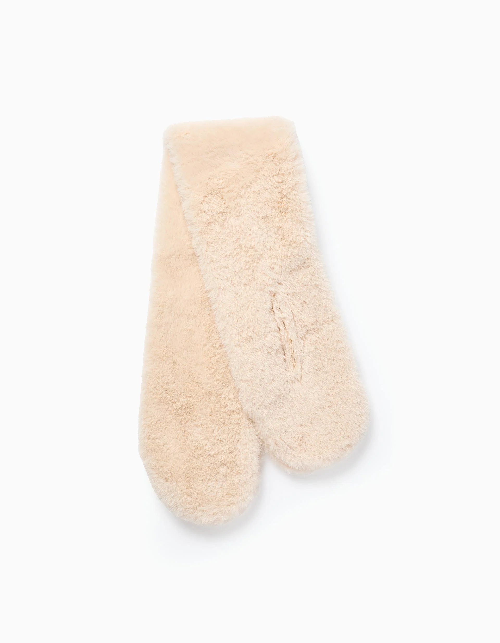 Plush scarf with opening for baby girls, beige