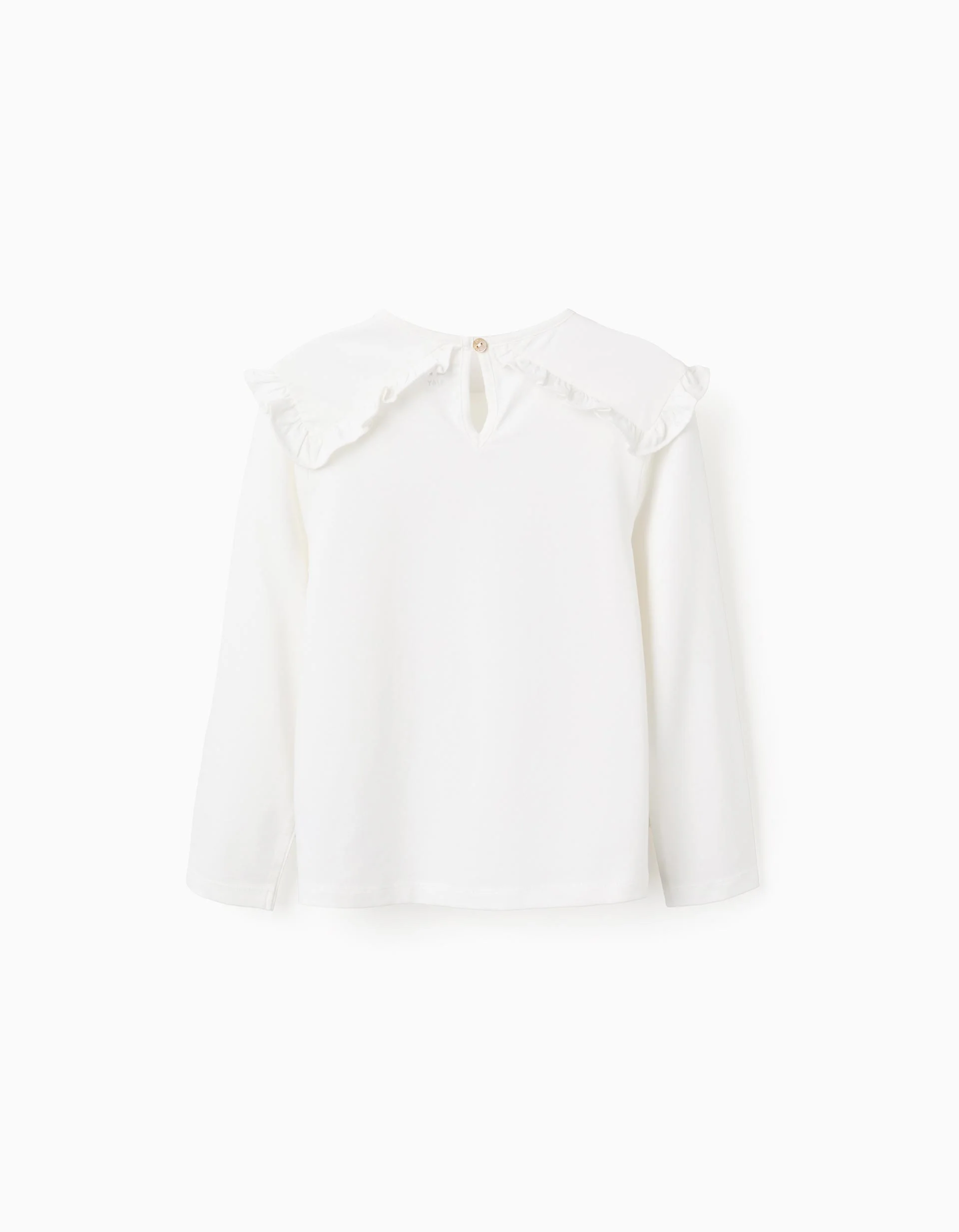 Long Sleeve T-shirt with Shoulder Ruffles for Girls, White