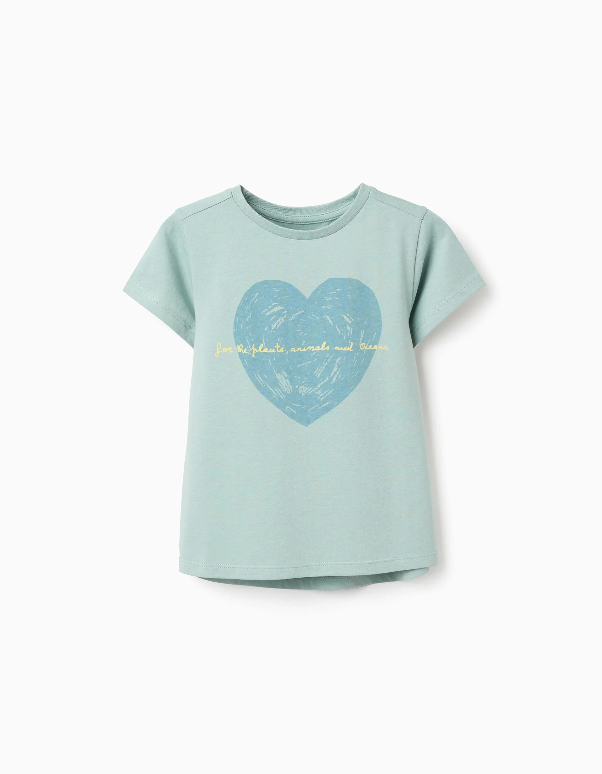 Cotton T-shirt with Heart Print for Girls, Light Green