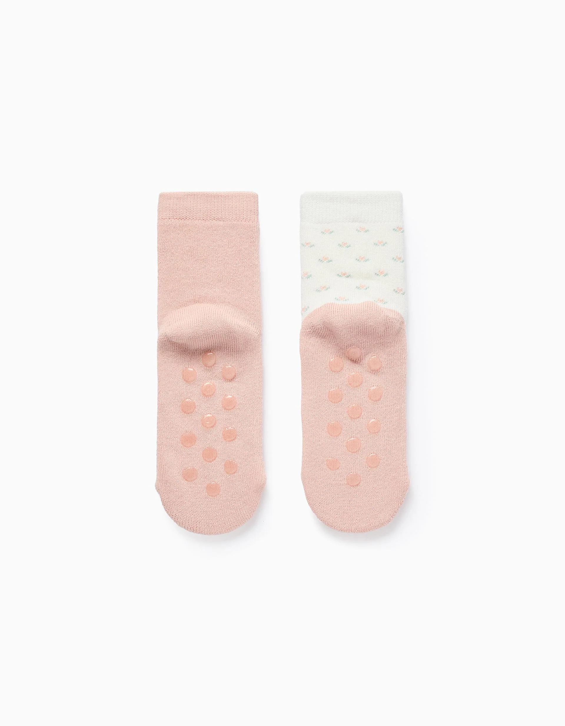 Pack of 2 Non-Slip Socks for Girls 'Flowers', Pink/White