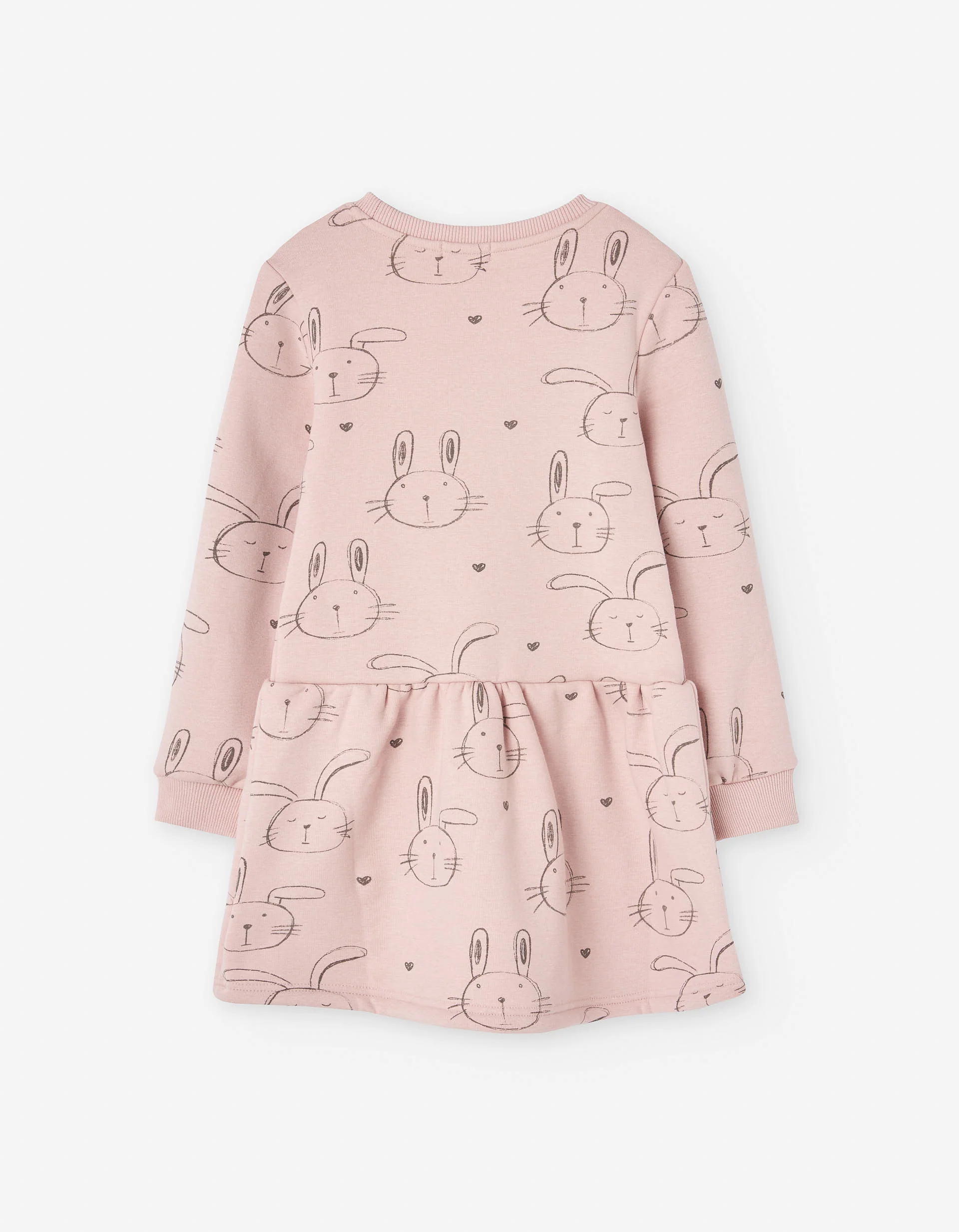 Long sleeve dress with plush lining and motif for girls, light pink