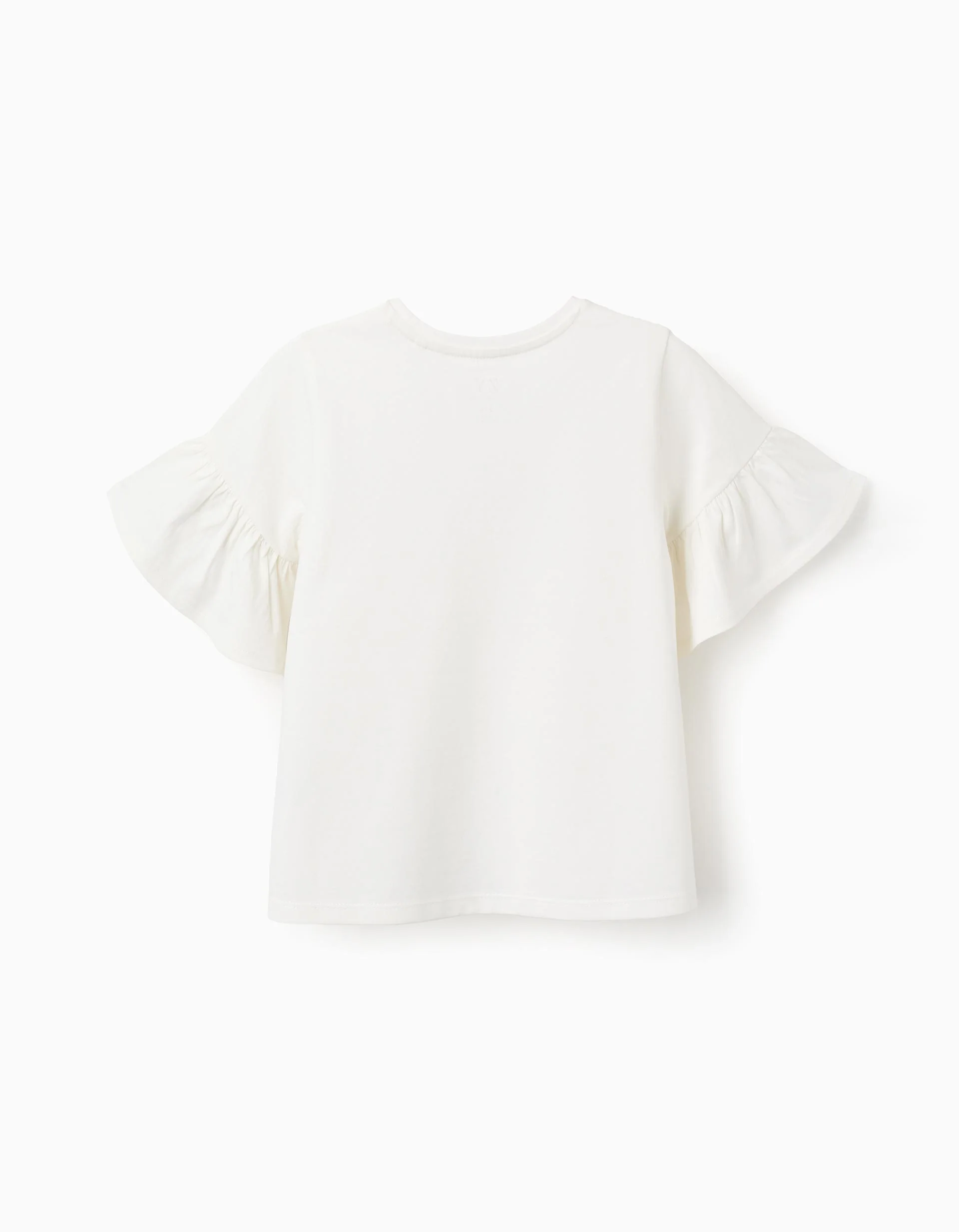 Cotton T-shirt with Ruffle Sleeves for Girls 'Happy', White