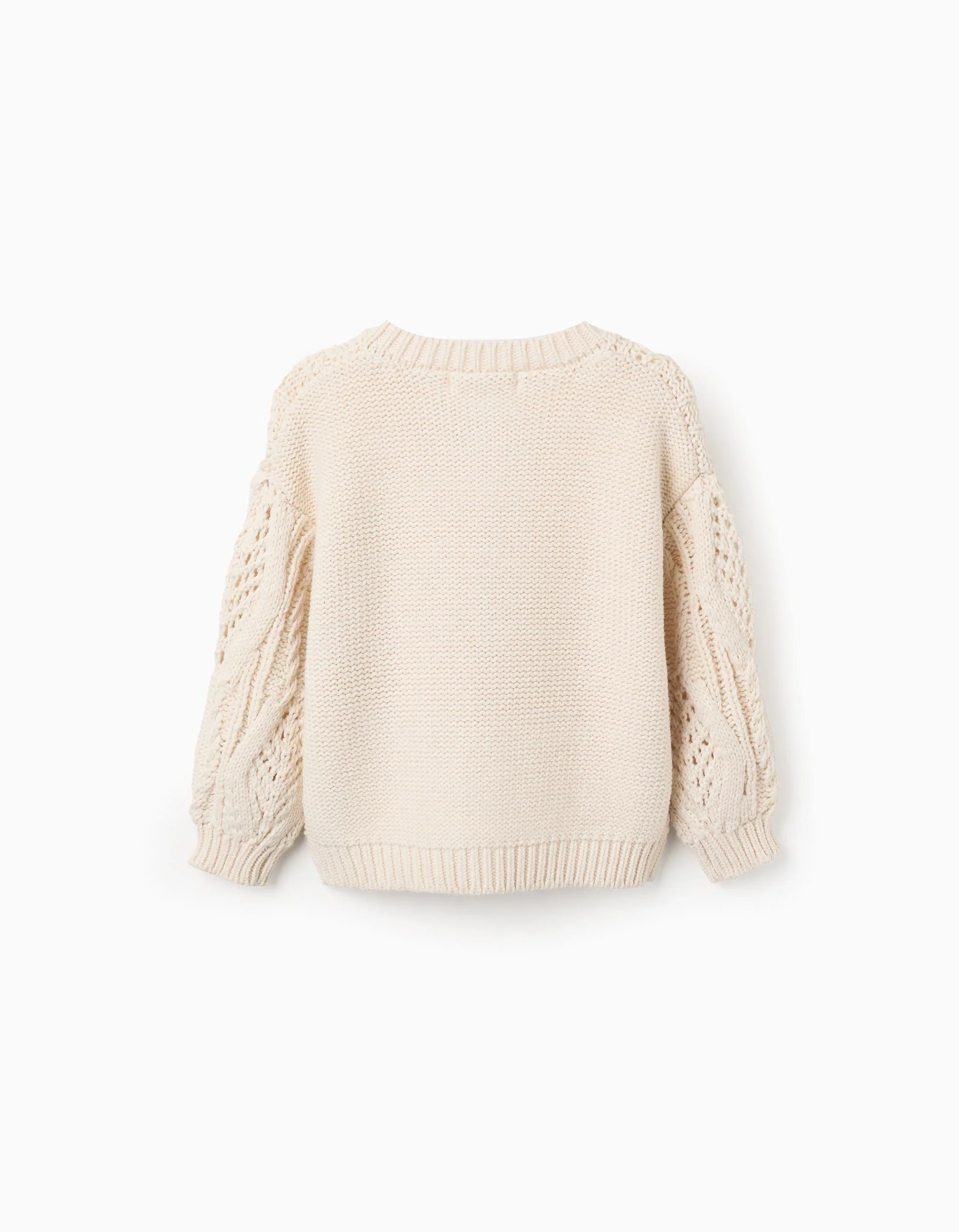 Chunky Knitted Cardigan with Effects for Girls, Beige