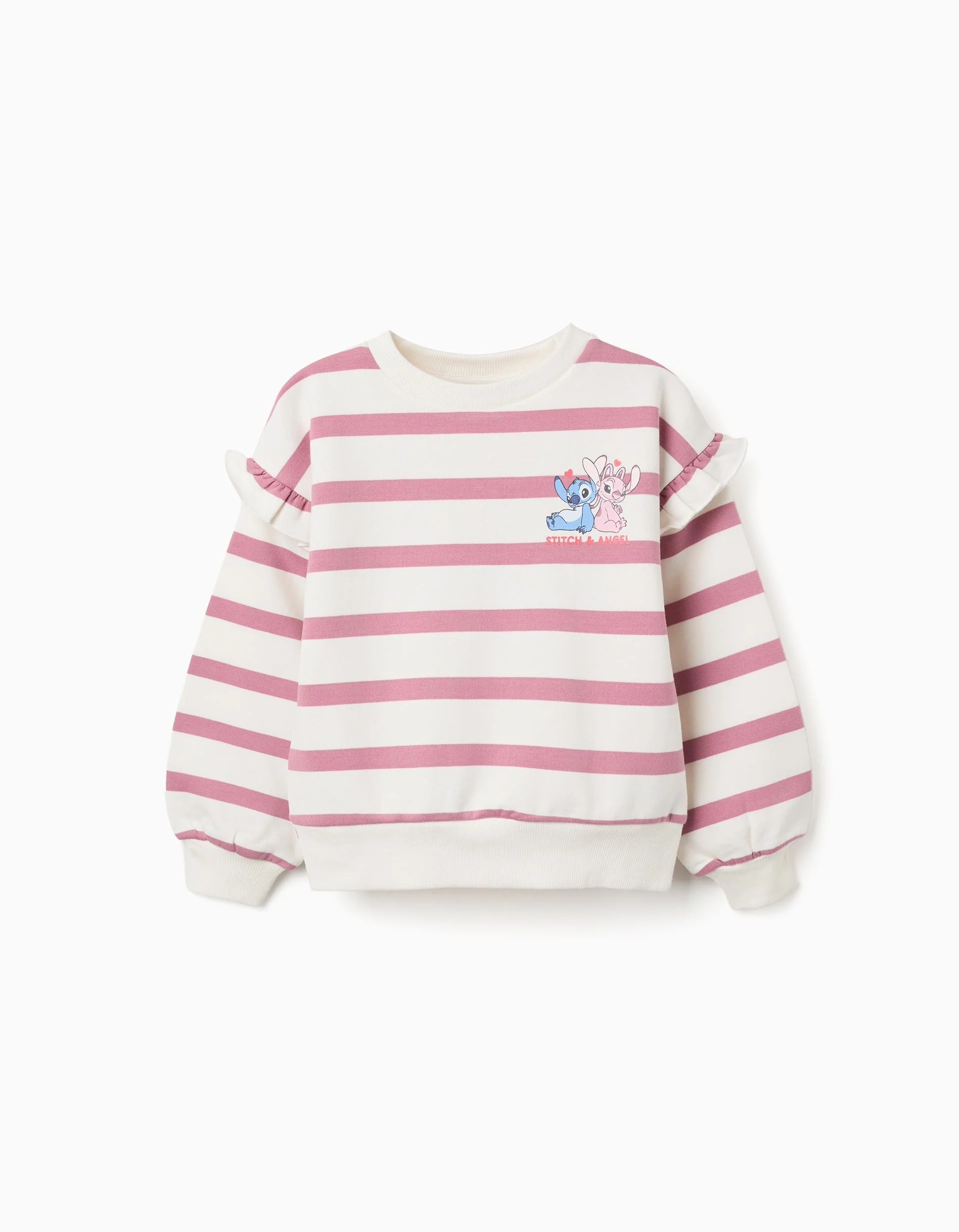 Brushed sweatshirt with stripes and Stitch print for girls, pink/white
