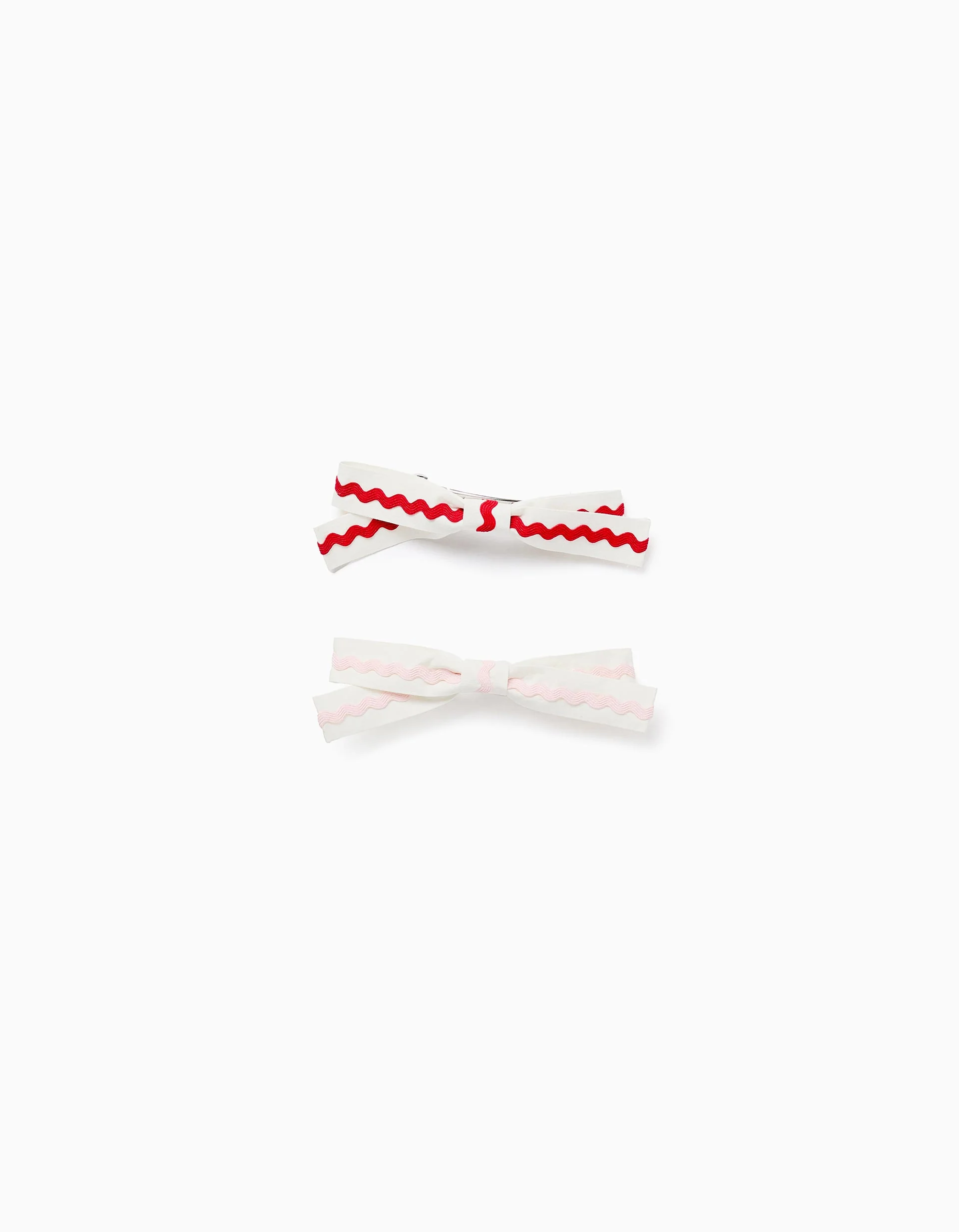 Pack of 2 Hair Slides with Greek Ribbons for Girls, White/Red/Pink