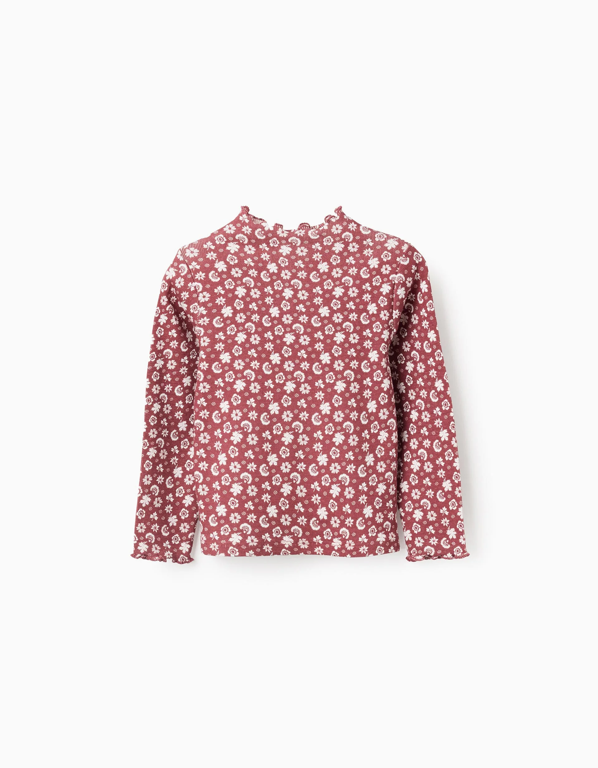 Long Sleeve Ribbed T-shirt with Motif for Girls, Brown