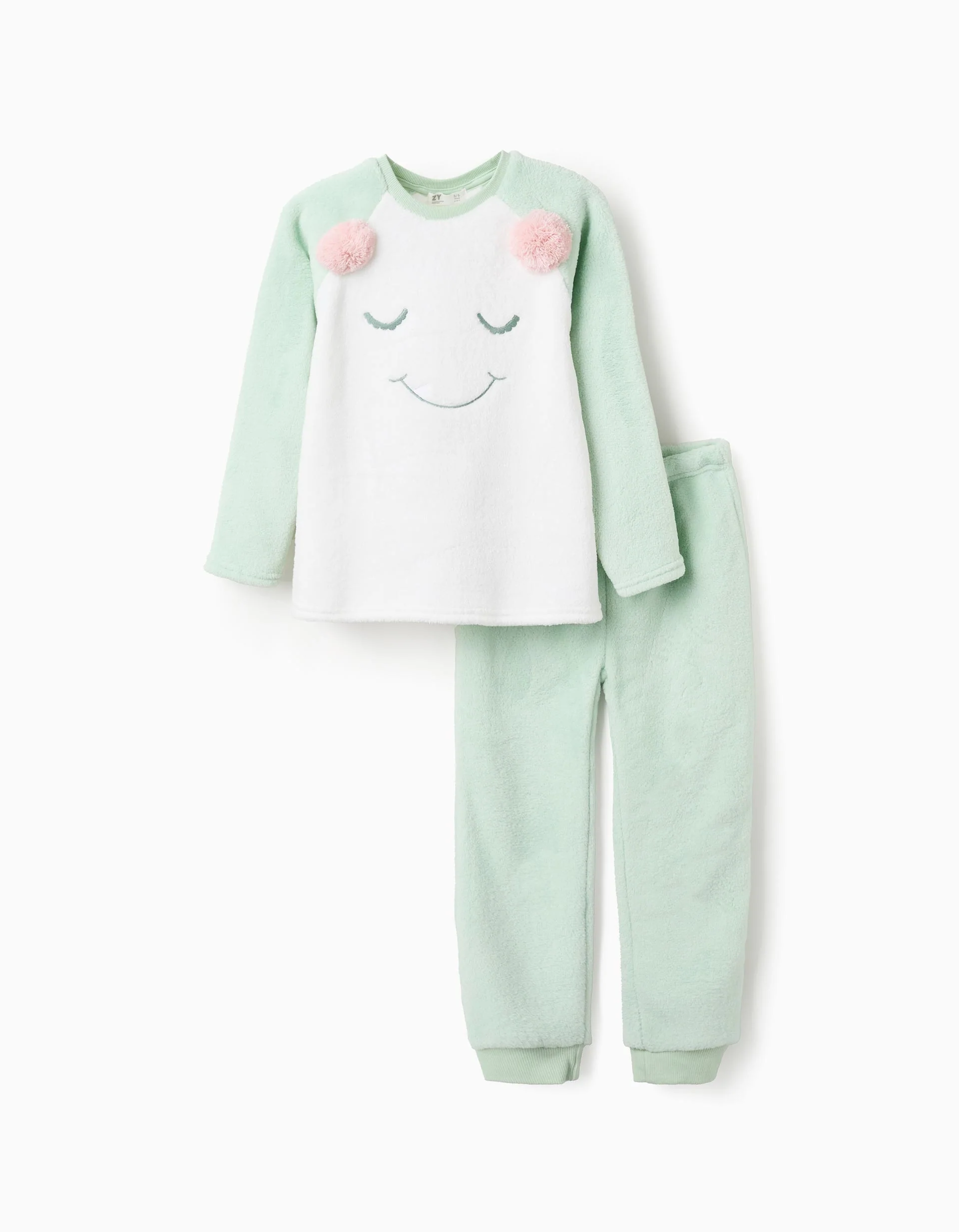 Plush pyjamas with Monsters of Emotions embroidery for girls, green/white