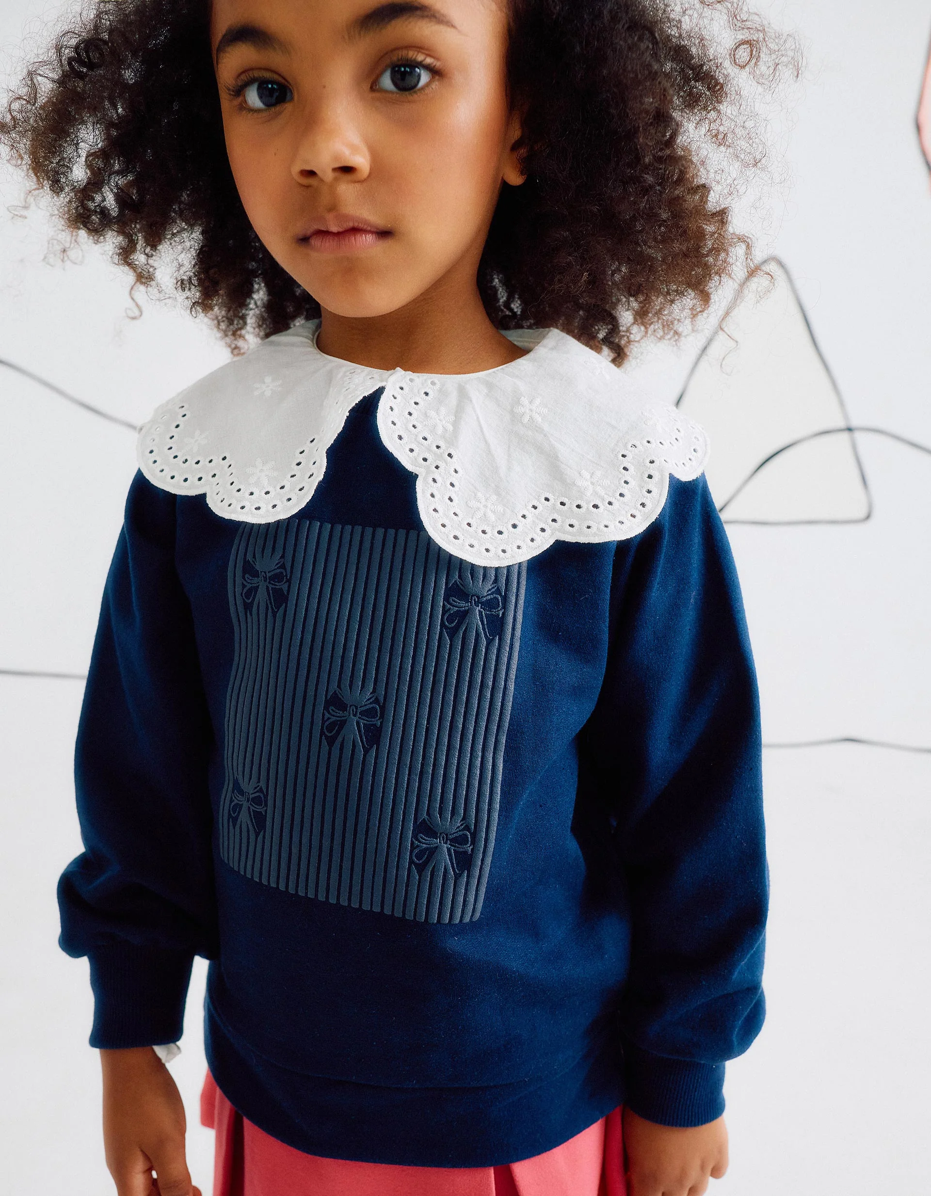 Sweatshirt with Embossed Print for Girls 'Bows', Dark Blue