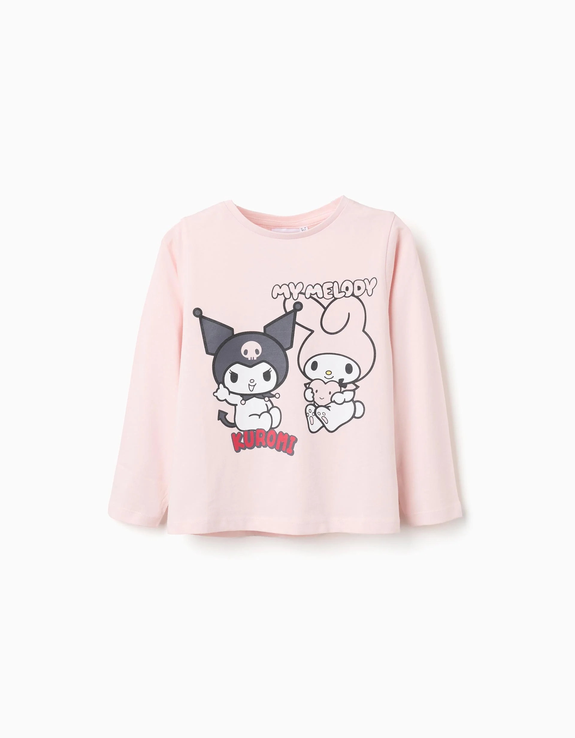 Long Sleeve Cotton T-shirt 'Kuromi' for Girls, Light Pink