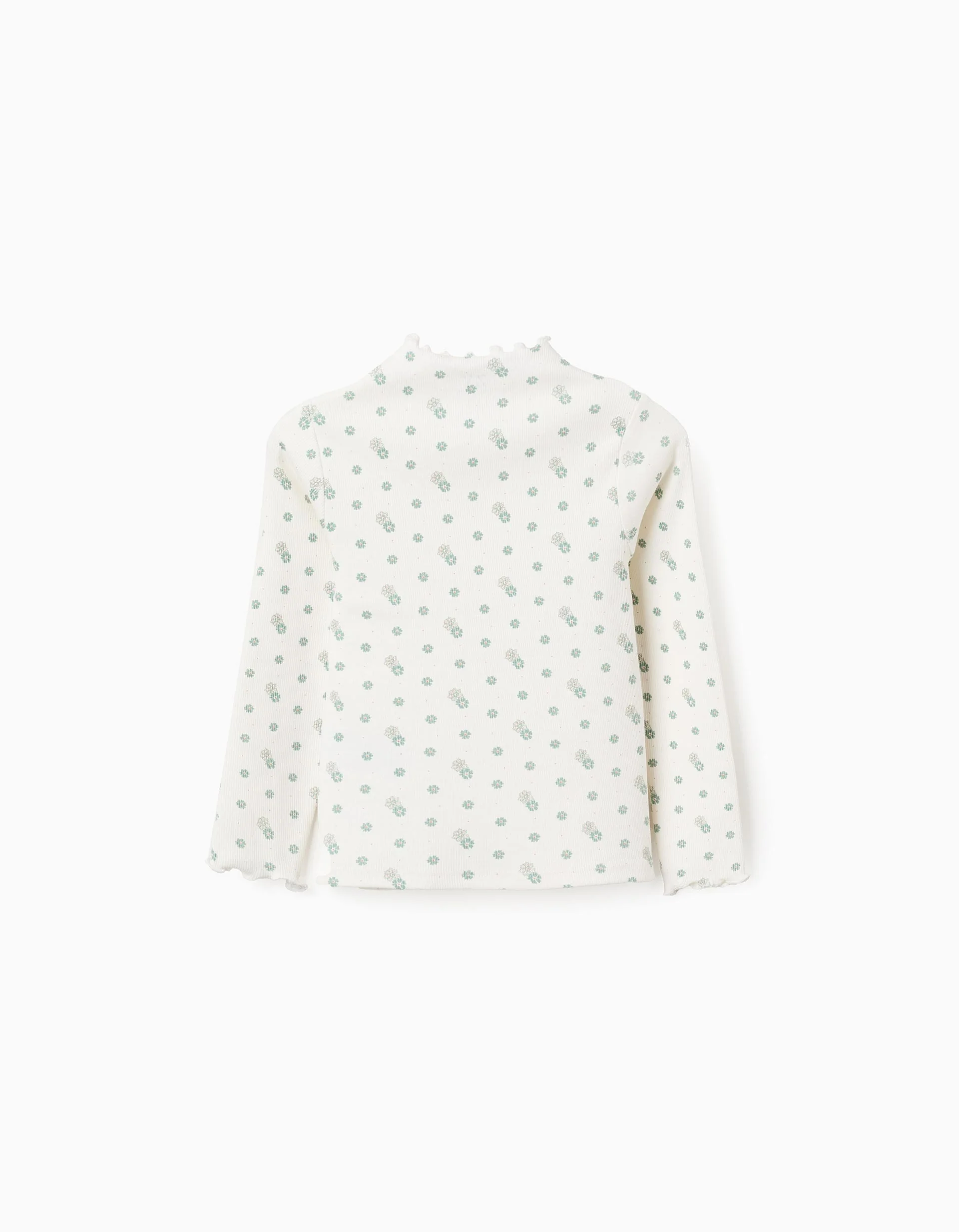 Long Sleeve Ribbed T-shirt with Floral Motif for Girls, White
