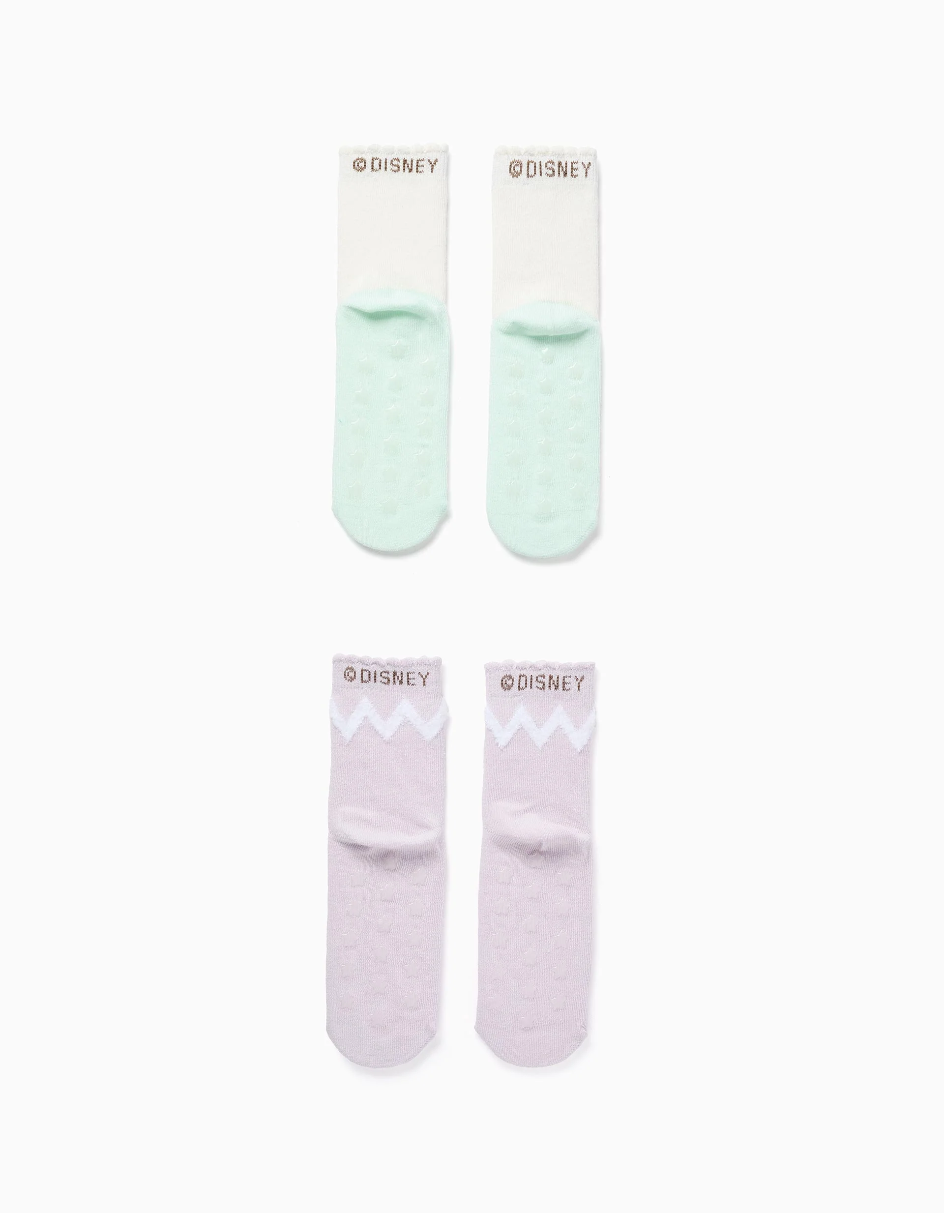 Pack of 2 Non-Slip Socks with Frozen for Girls, White/Green/Lilac