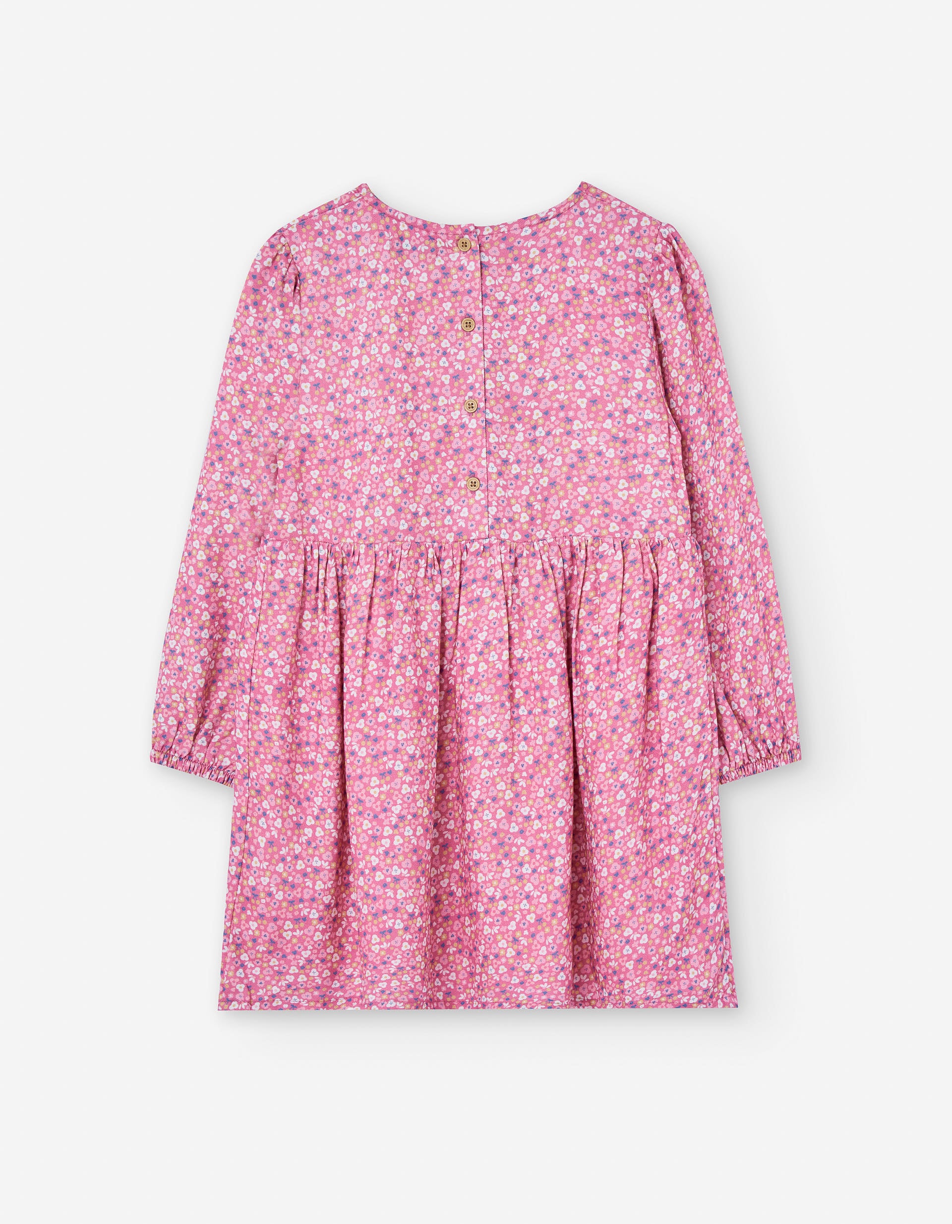 Long sleeve twill dress with floral motif for girls, pink