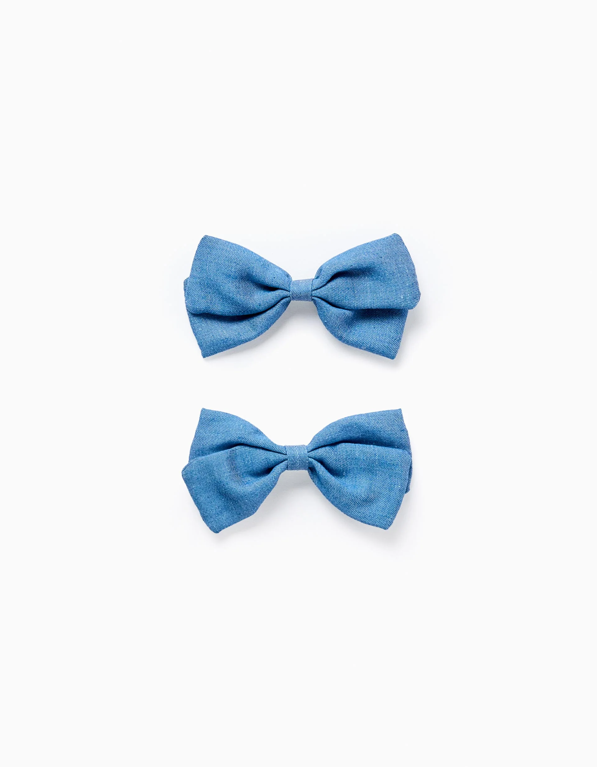 Pack of 2 Hair Clips with Denim Bows for Babies and Girls, Blue