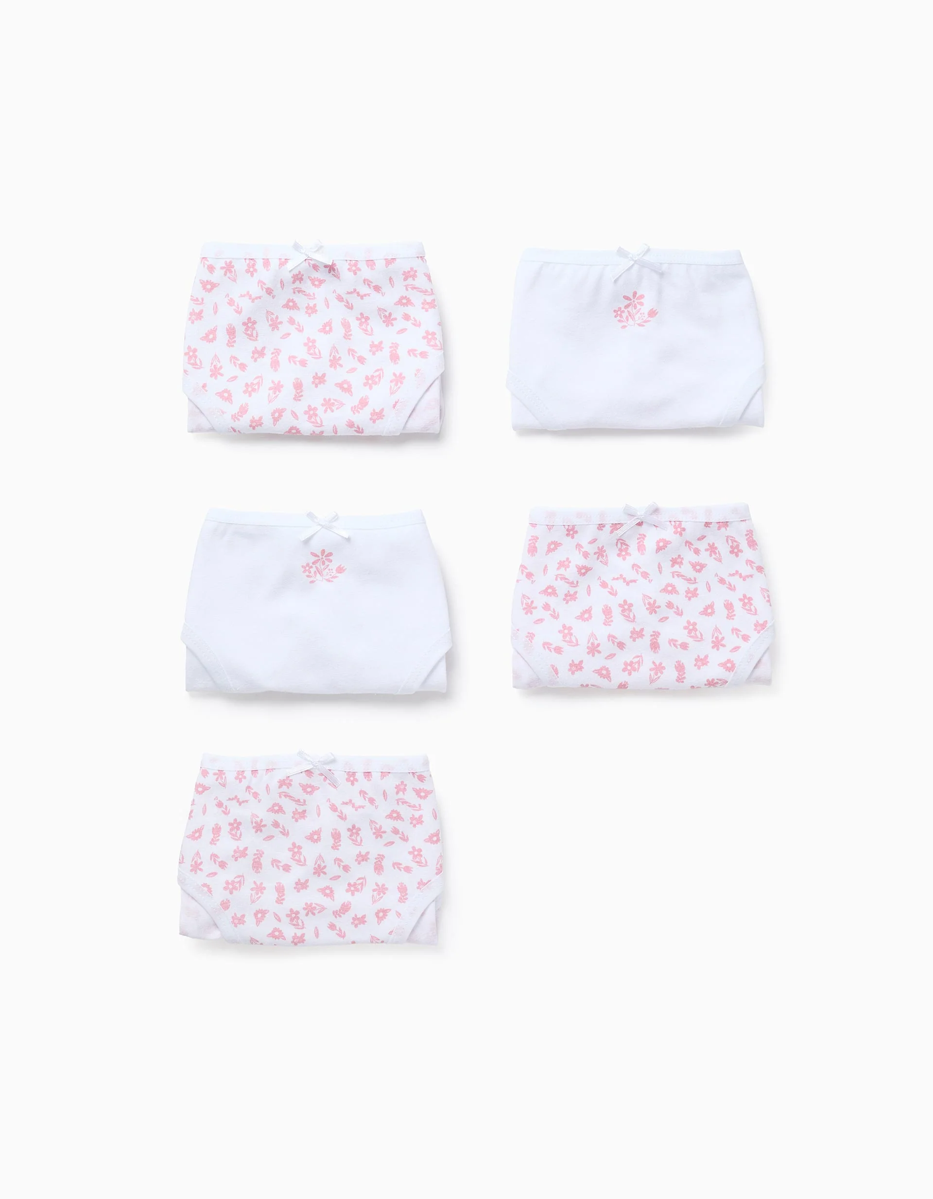 Pack of 5 Briefs for Girls 'Flowers', White/Pink