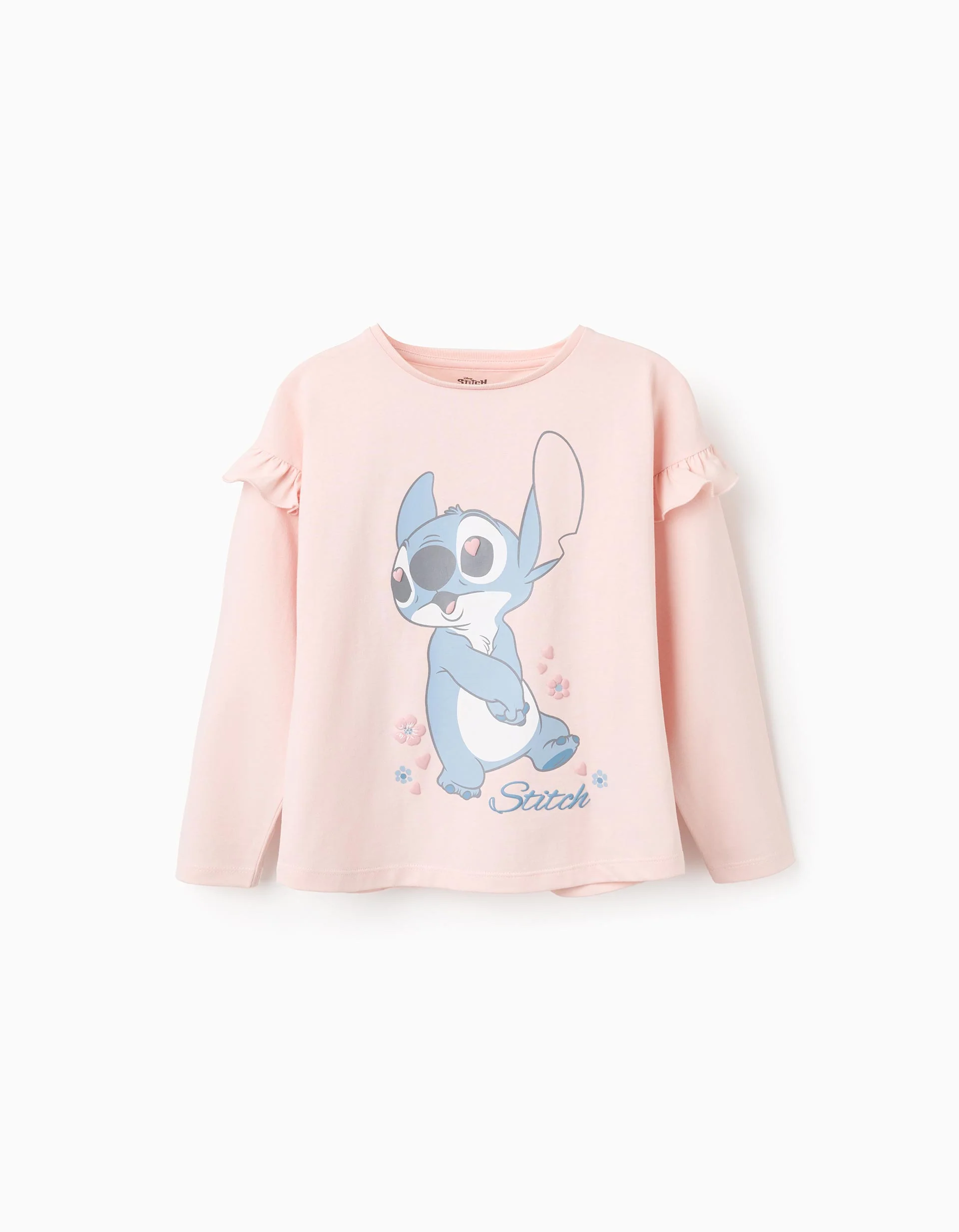Long Sleeve Cotton T-shirt for Girls 'Stitch', Pink