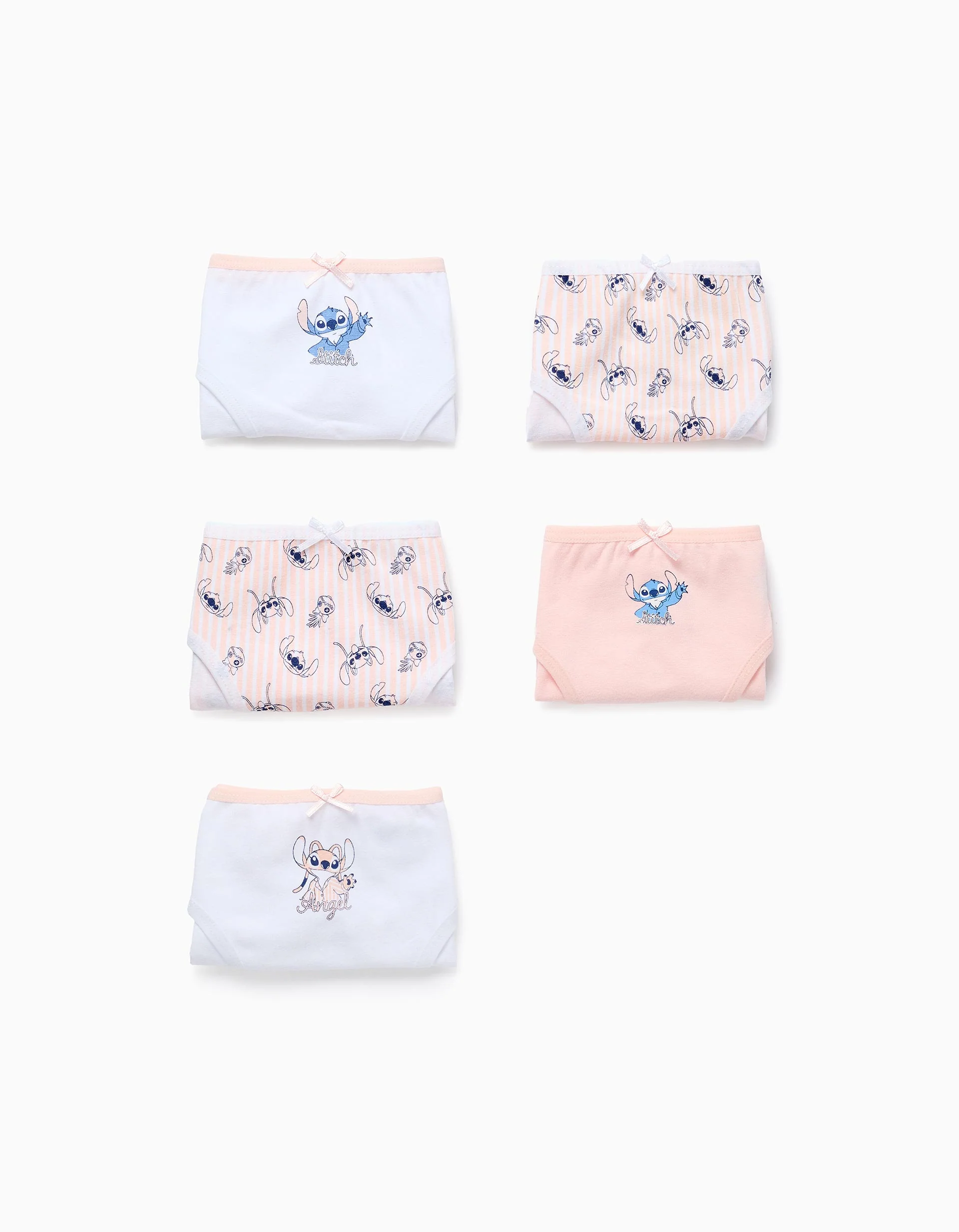 Pack of 5 Briefs for Girls 'Stitch & Angel', Pink/White