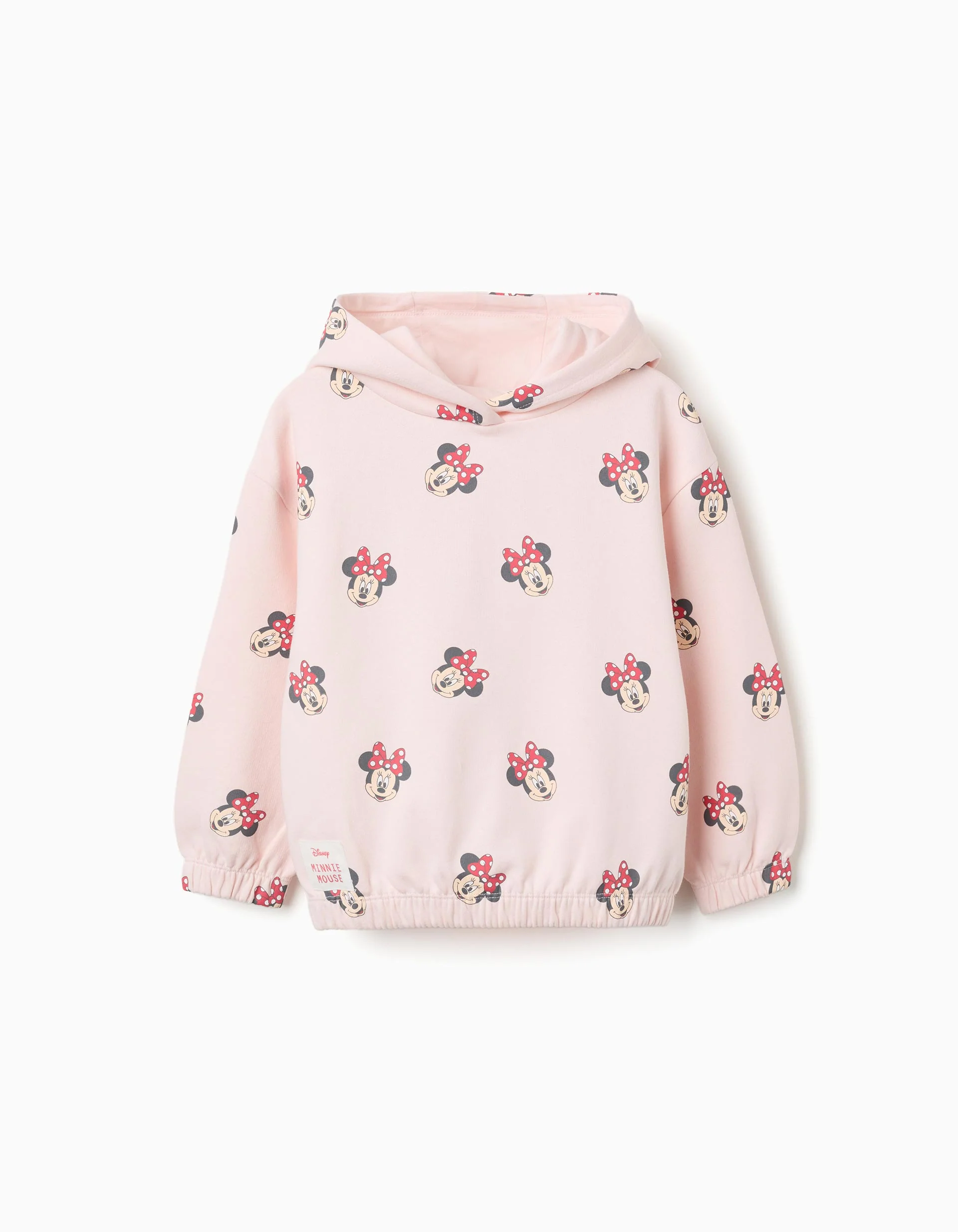 Hooded brushed sweatshirt with Minnie motif for girls, light pink