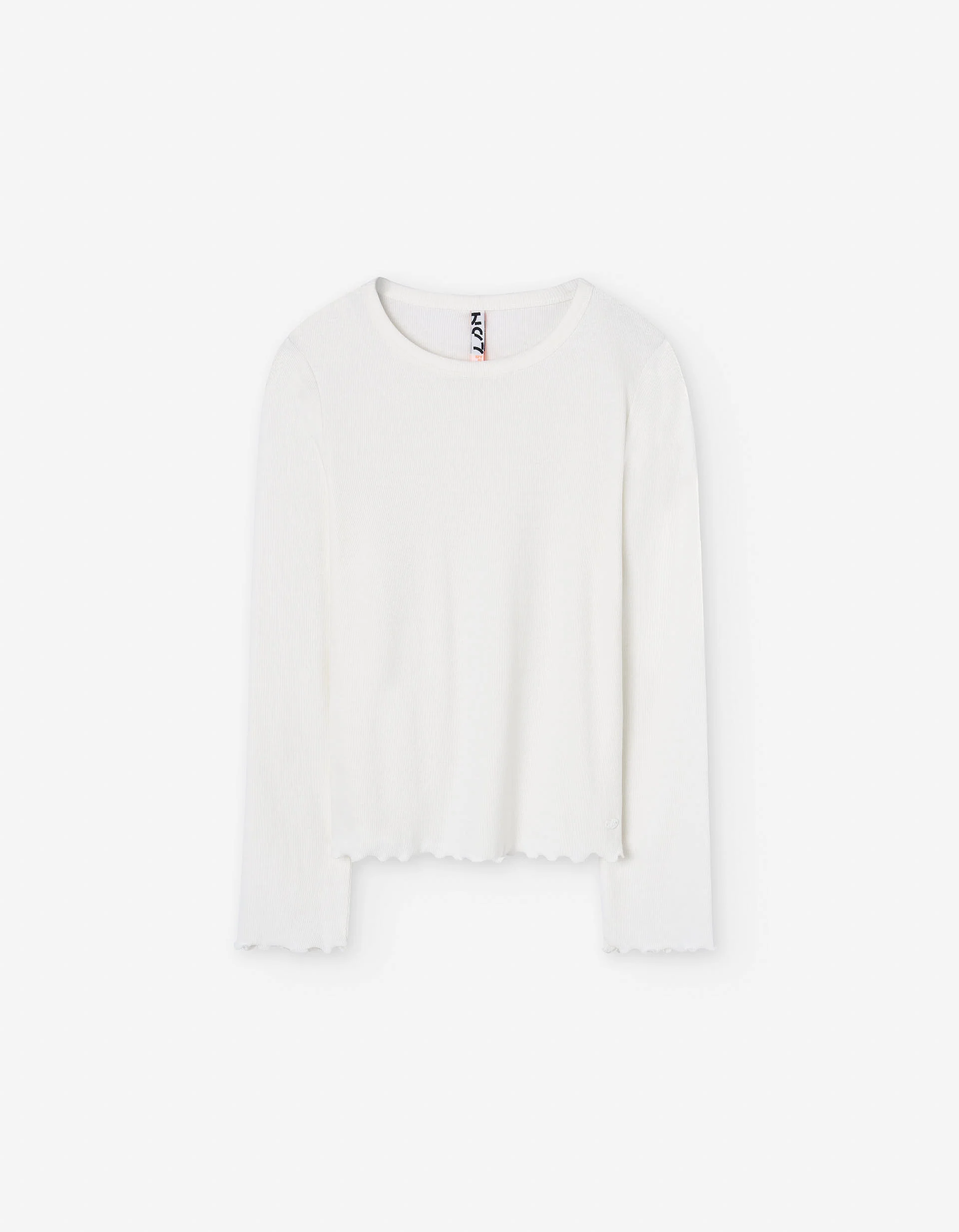 Long sleeve ribbed T-shirt with wavy ends for girls, white