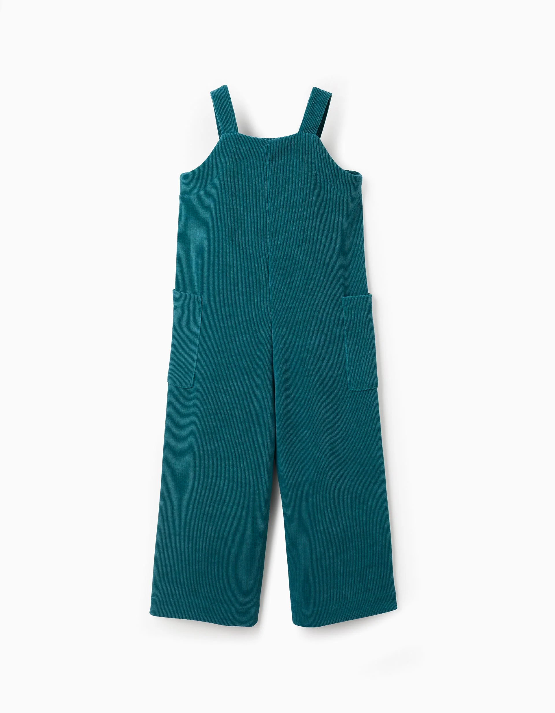 Interlock knit dungarees with patch pockets for girls, blue