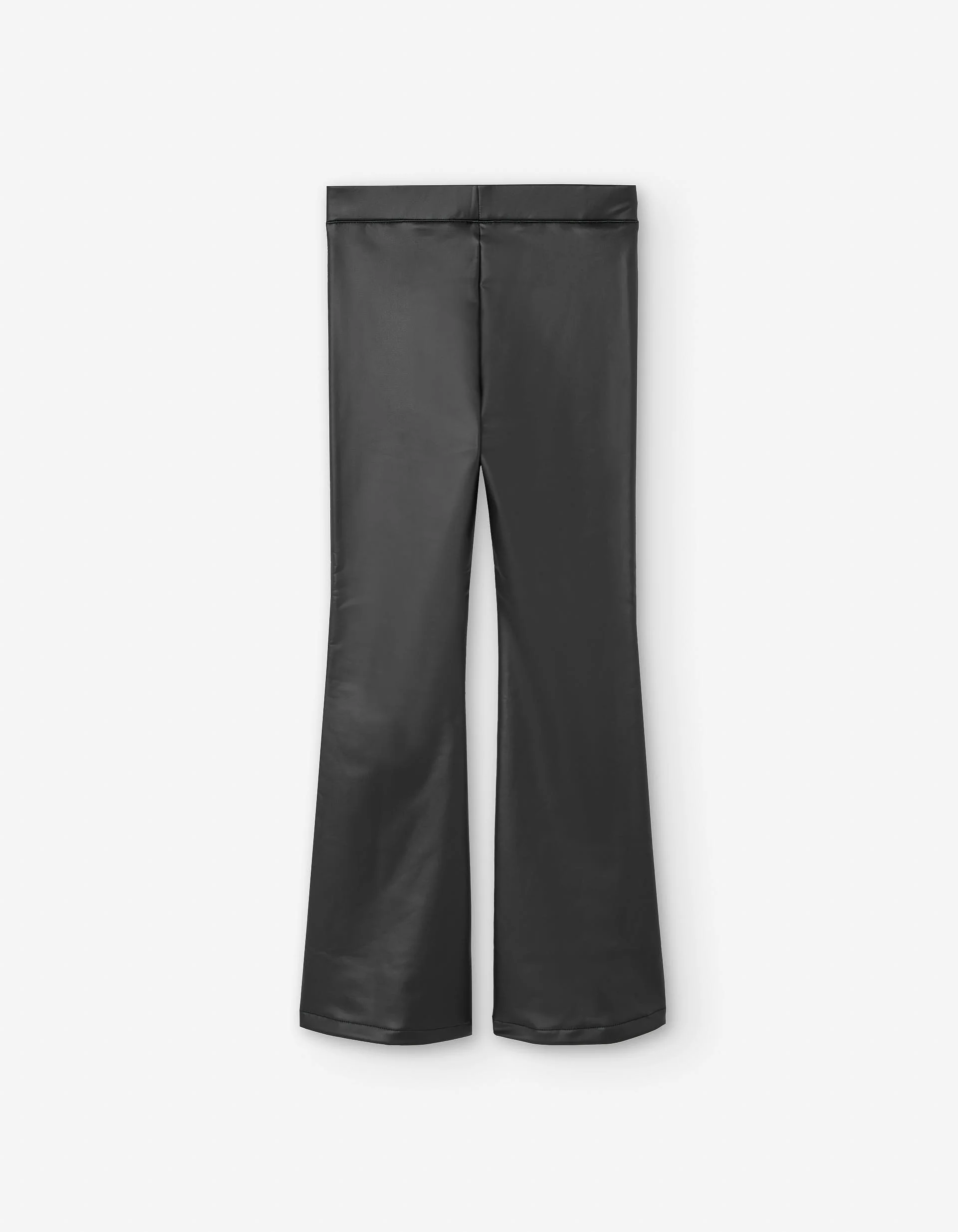 Synthetic leather flared leggings with brushed lining for girls, black