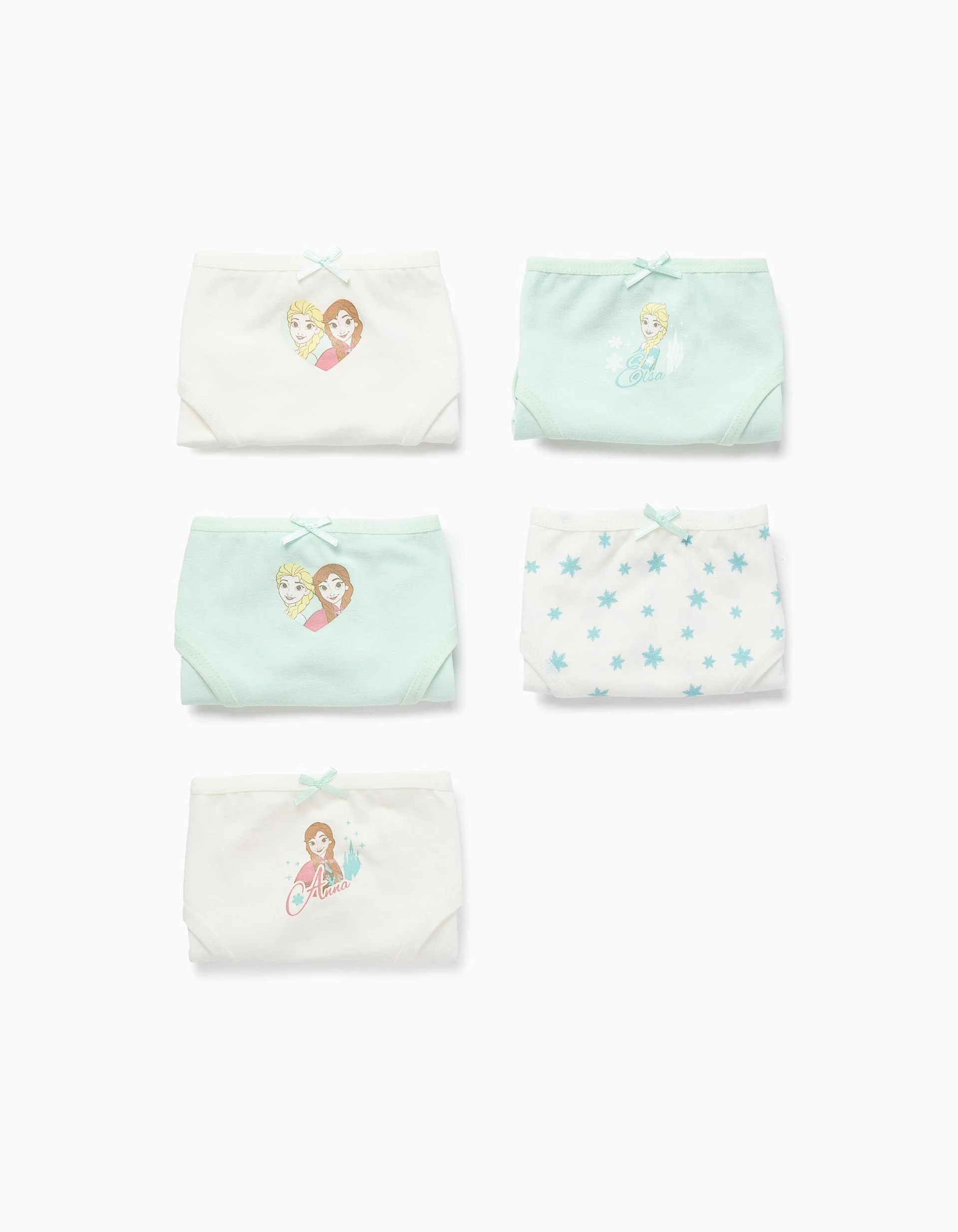 Pack of 5 Briefs for Girls 'Frozen Elsa & Anna', White/Green