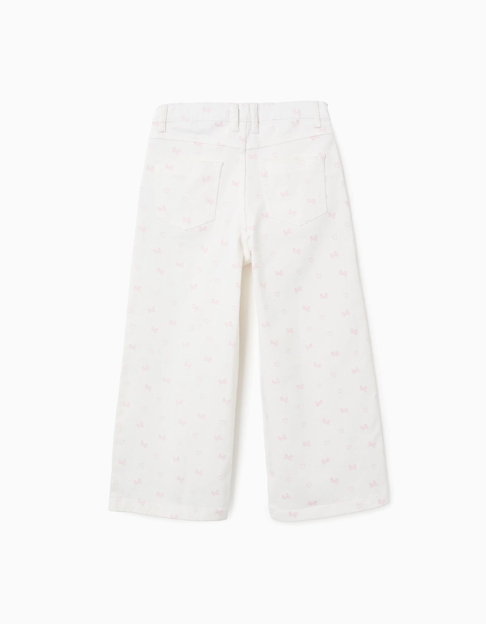 Twill Trousers with Pattern for Girls 'Wide Leg', White/Pink