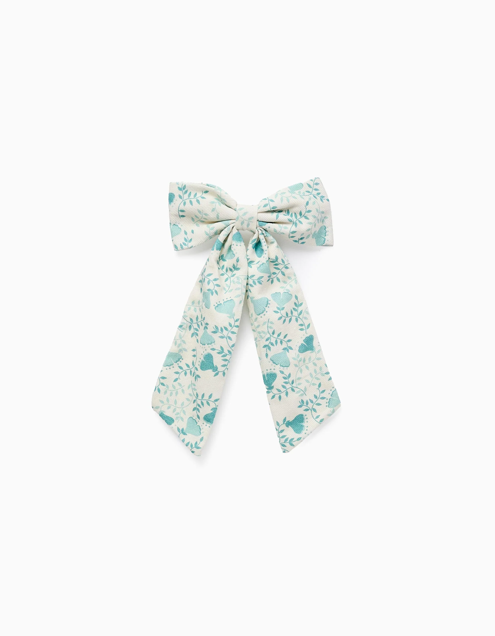 Hair Clip with Floral Bow for Babies and Girls, White/Green