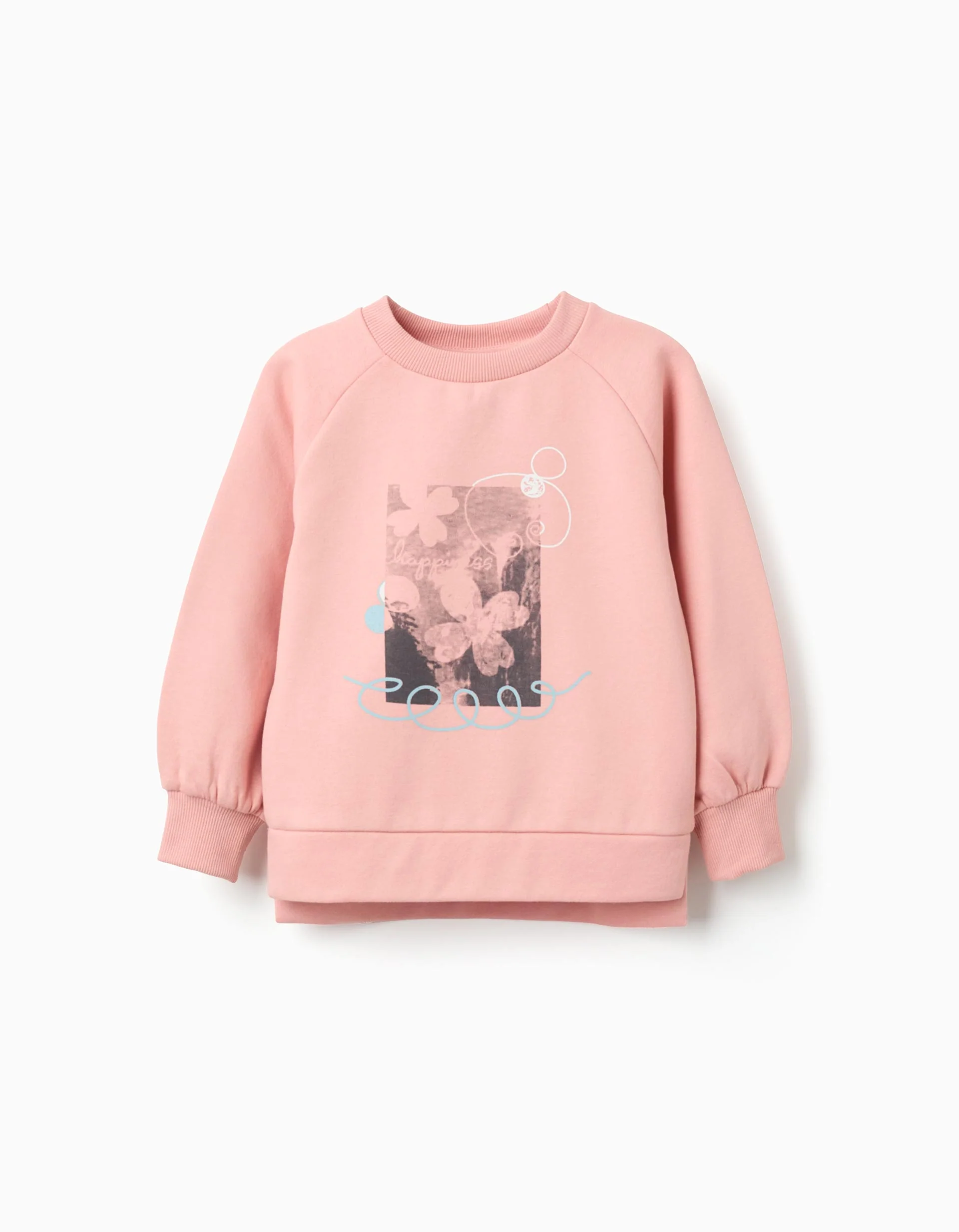 Brushed sweatshirt with front print for girls, salmon orange