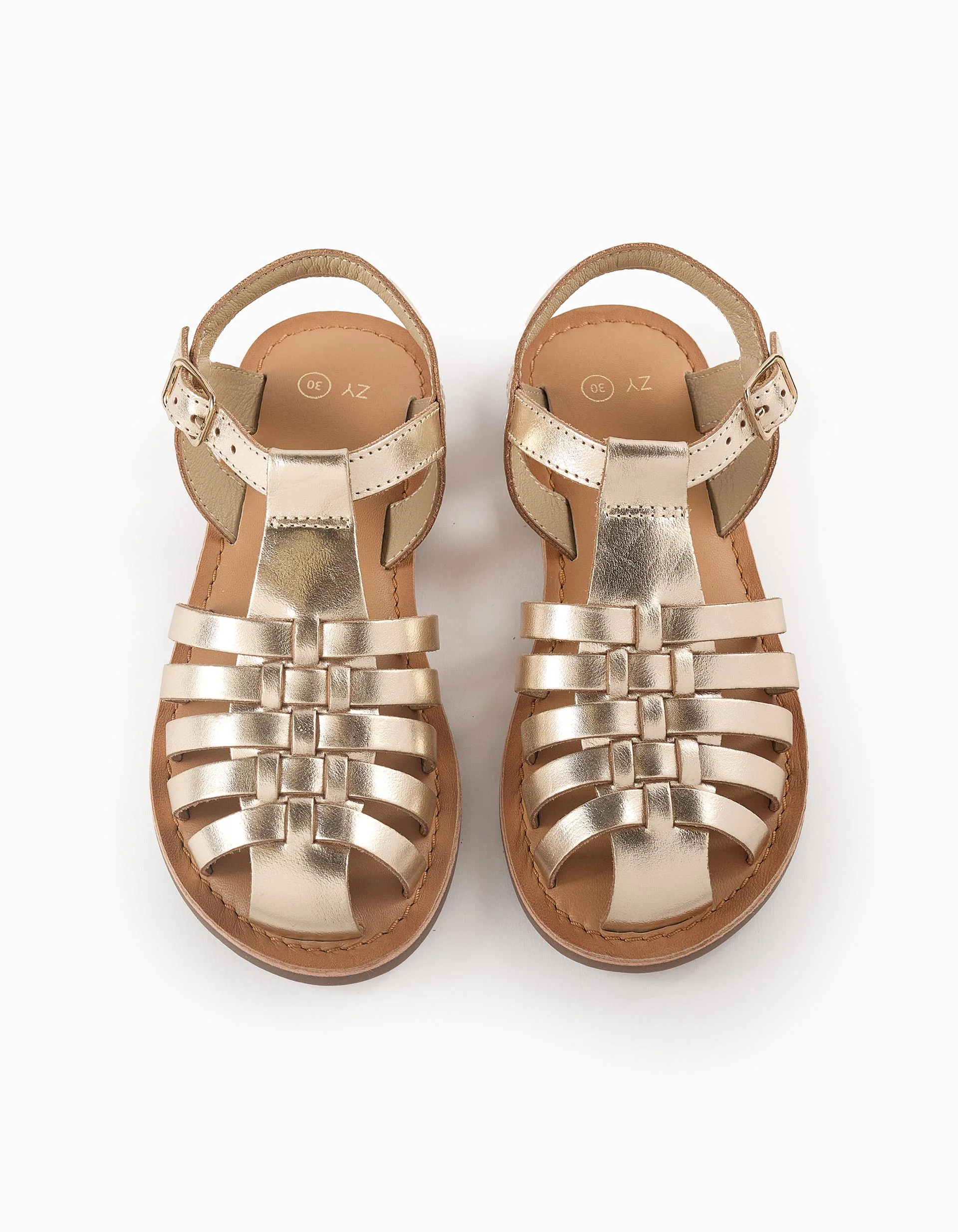 Leather Strap Sandals for Girls, Gold