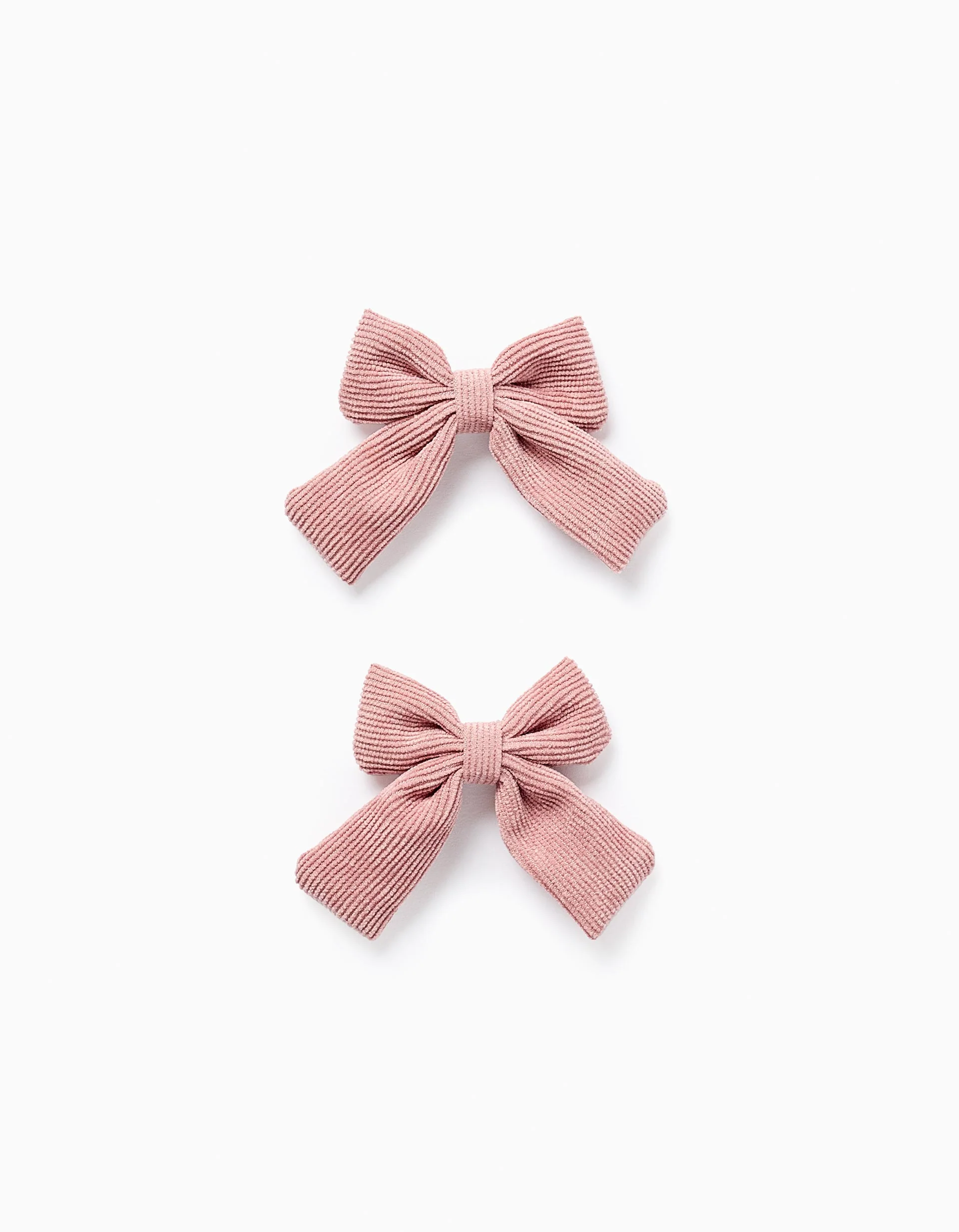 Pack of 2 Hair Clips with Corduroy Bows for Babies and Girls, Pink