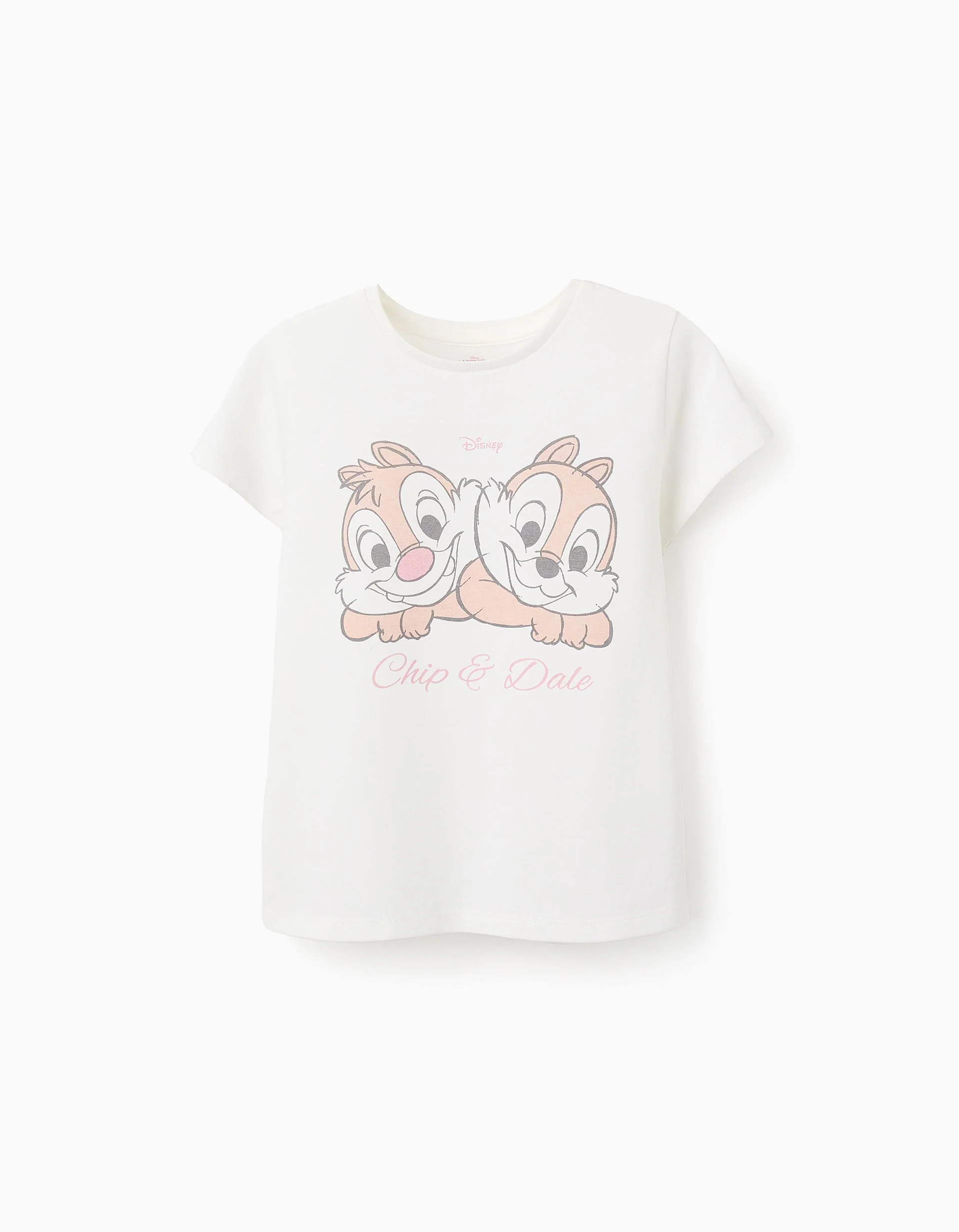 Cotton T-shirt with Print for Girls 'Chip & Dale', White