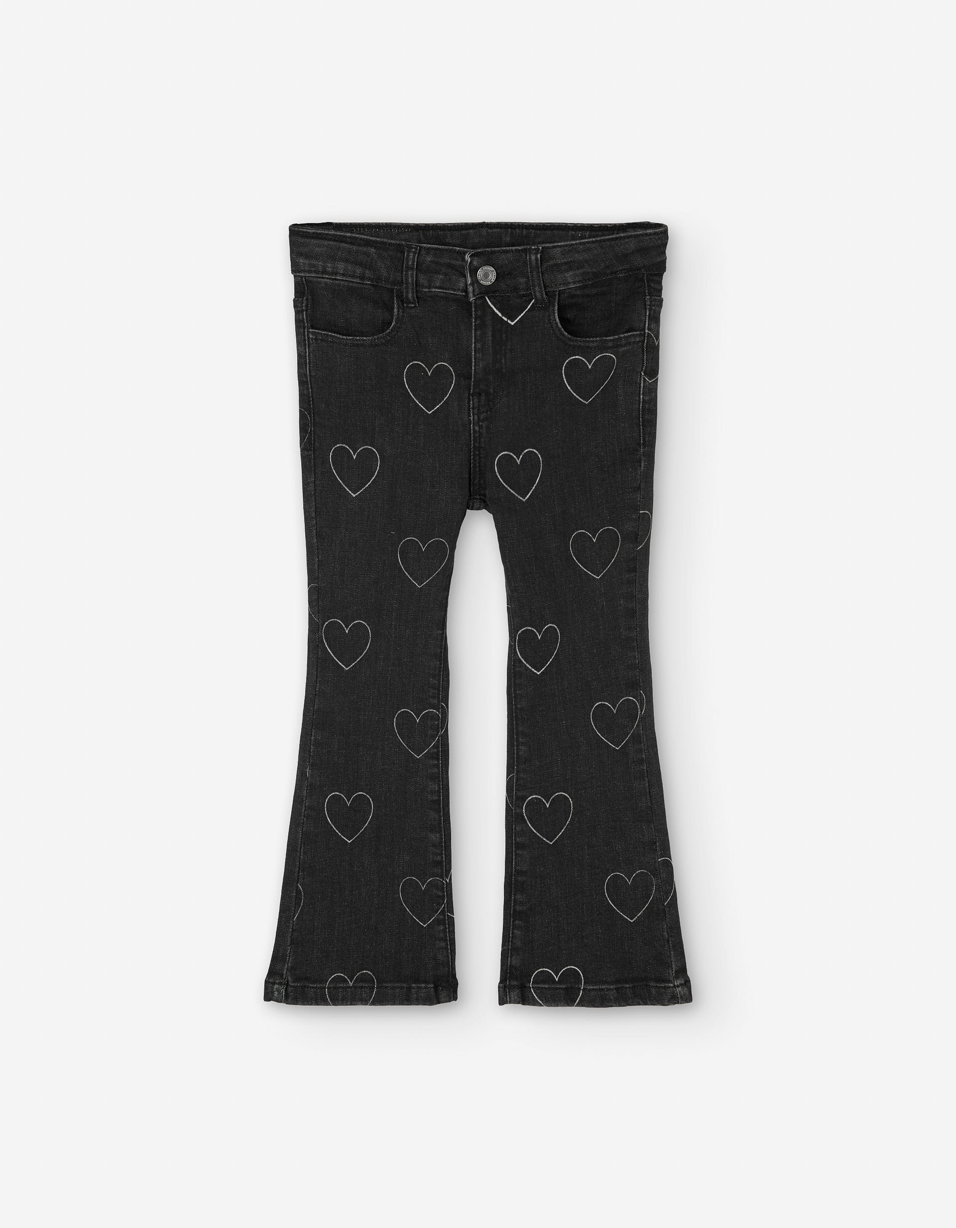 Flared jeans with heart motif for girls, dark grey
