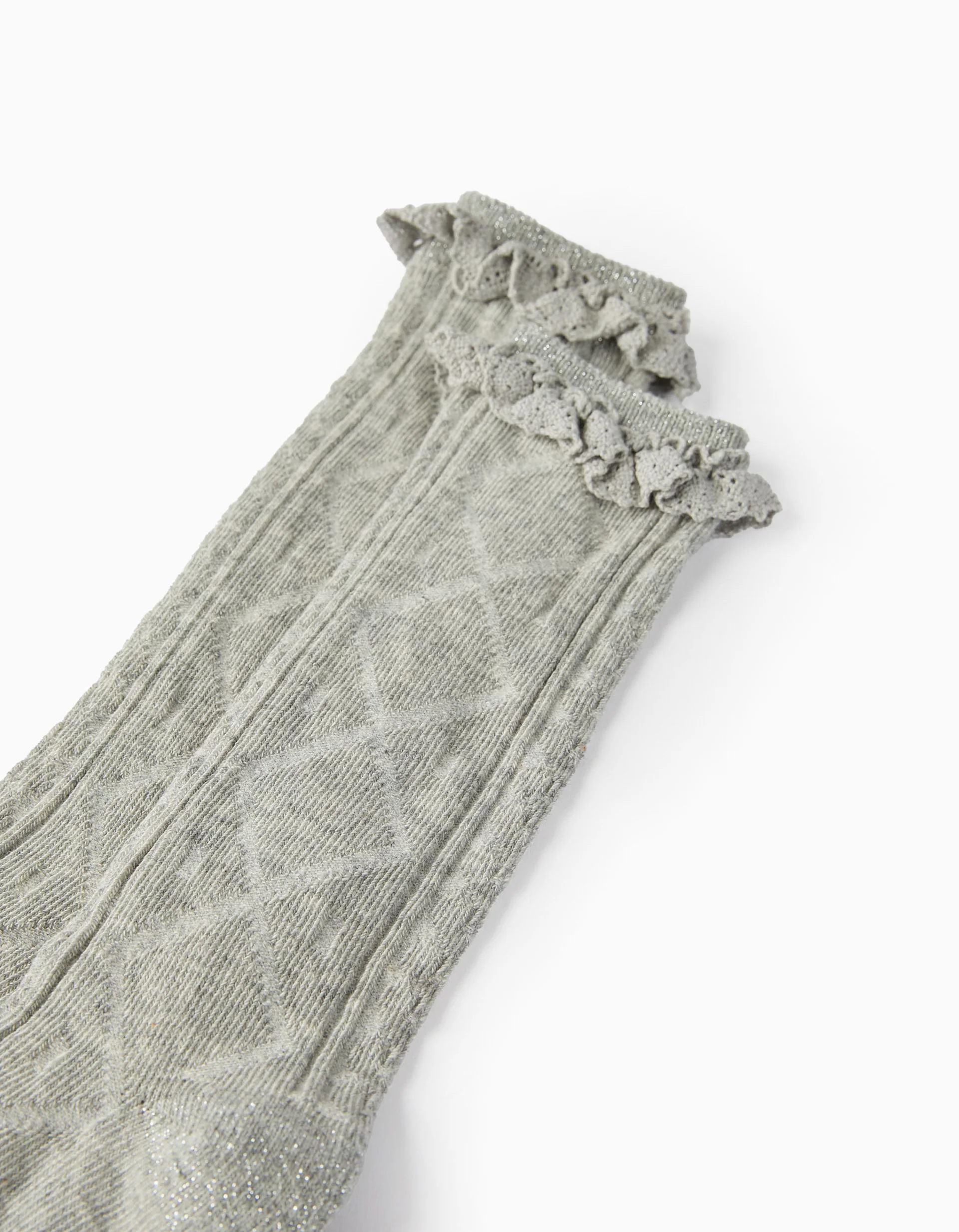 High Socks with Crochet Frills for Girls, Grey