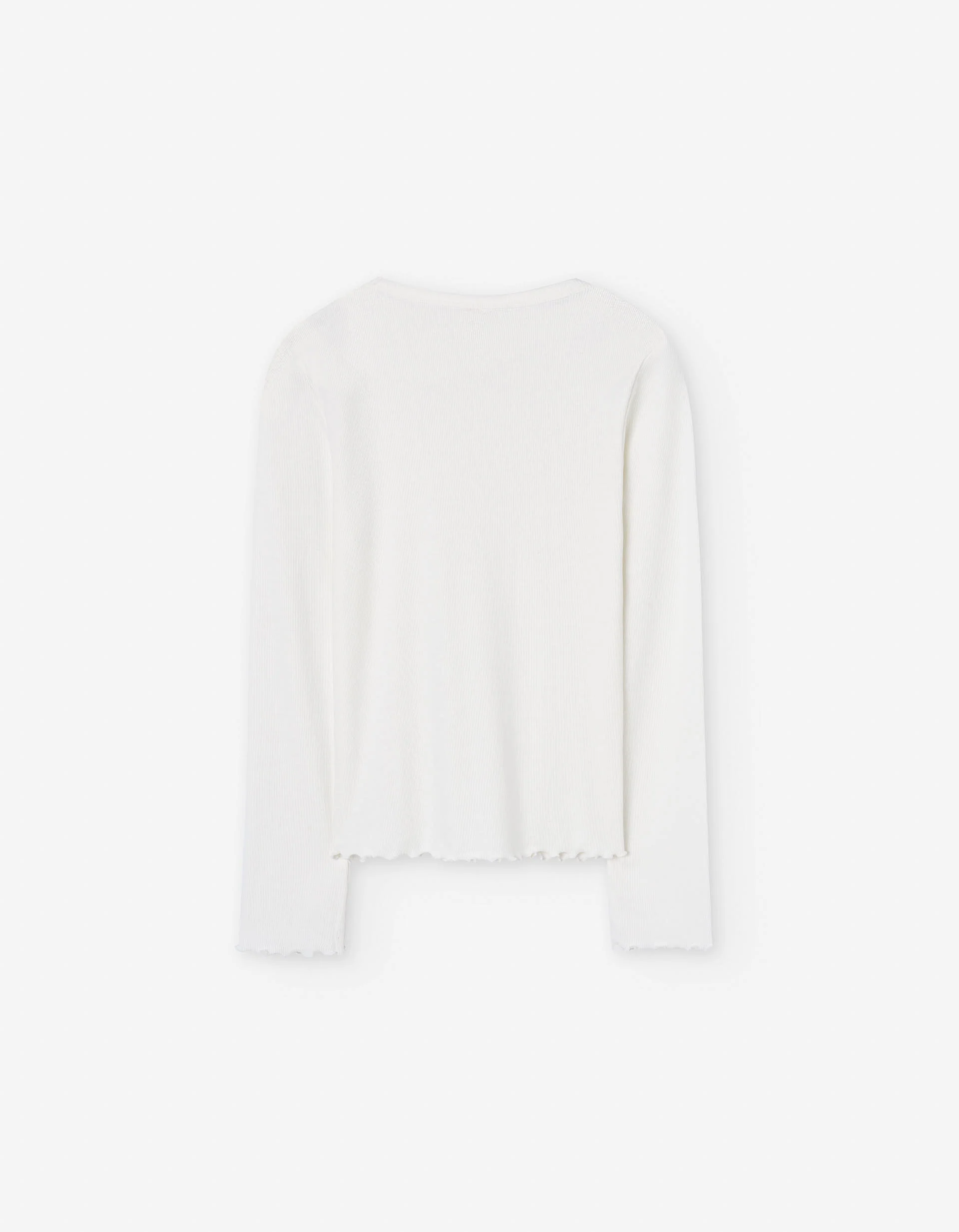 Long sleeve ribbed T-shirt with wavy ends for girls, white