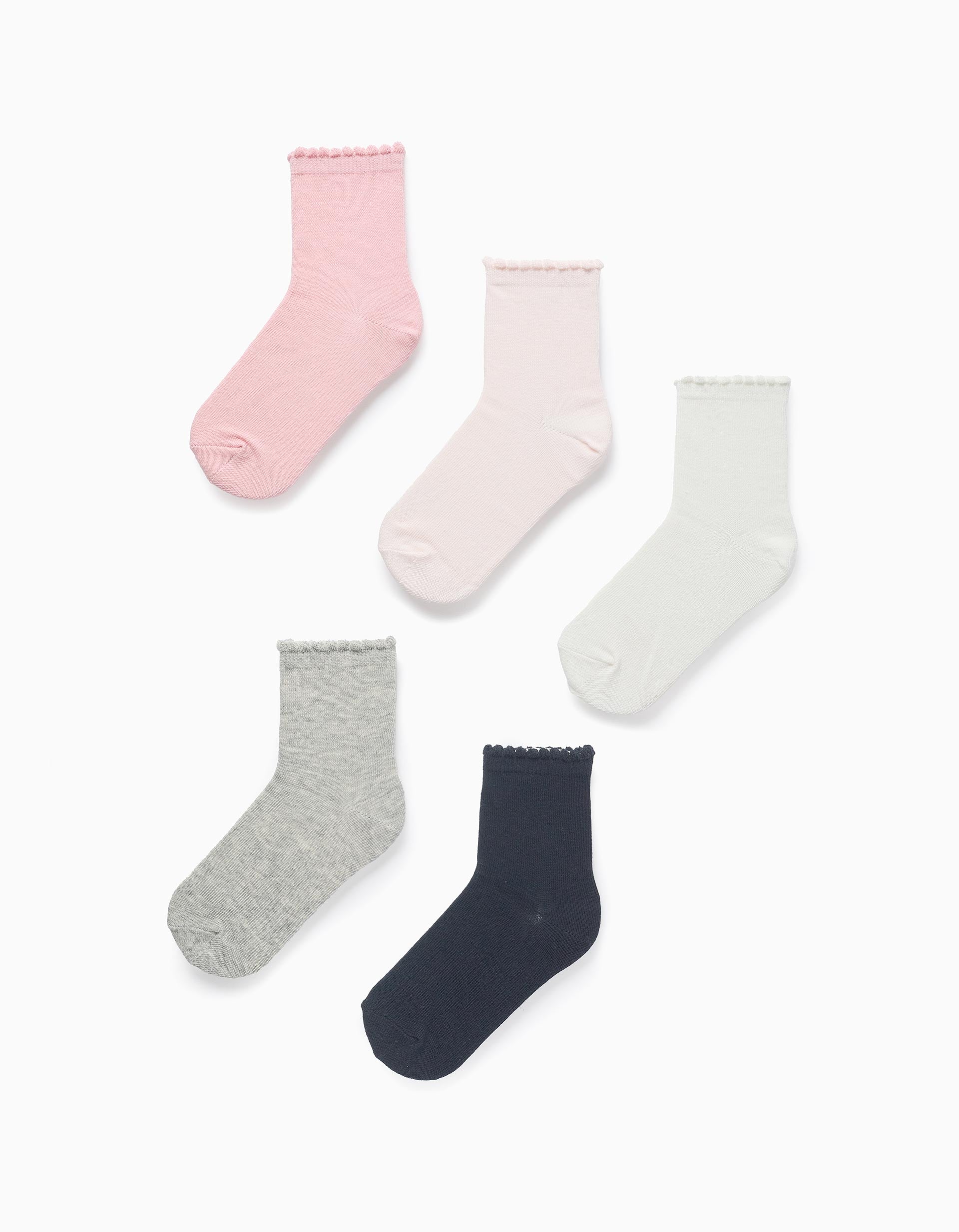 Pack of 5 Pairs of Socks with Wavy Cuff for Girls, Multicolour