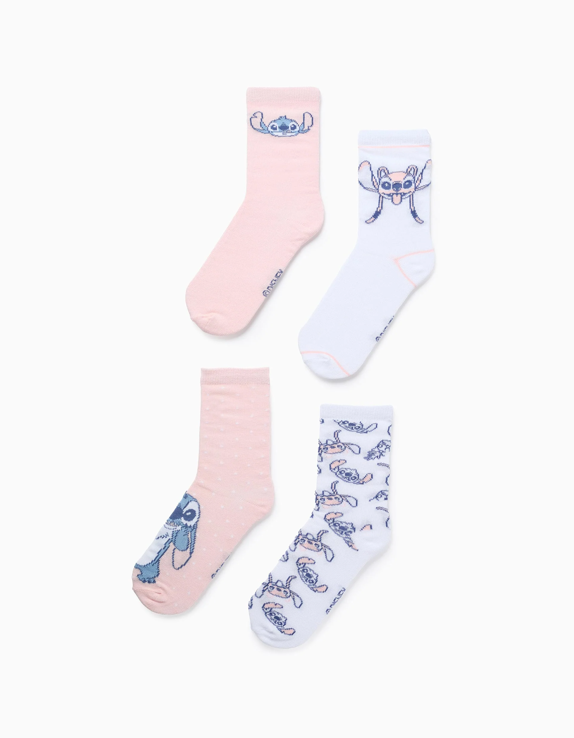 Pack of 4 Pairs of Socks for Girls 'Stitch', Pink/White