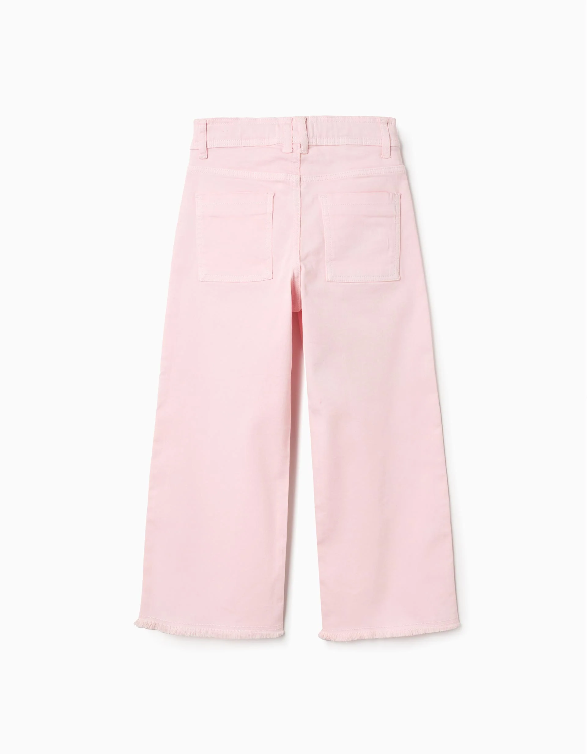 Wide Leg Twill Trousers with Frayed Hems for Girls, Light Pink