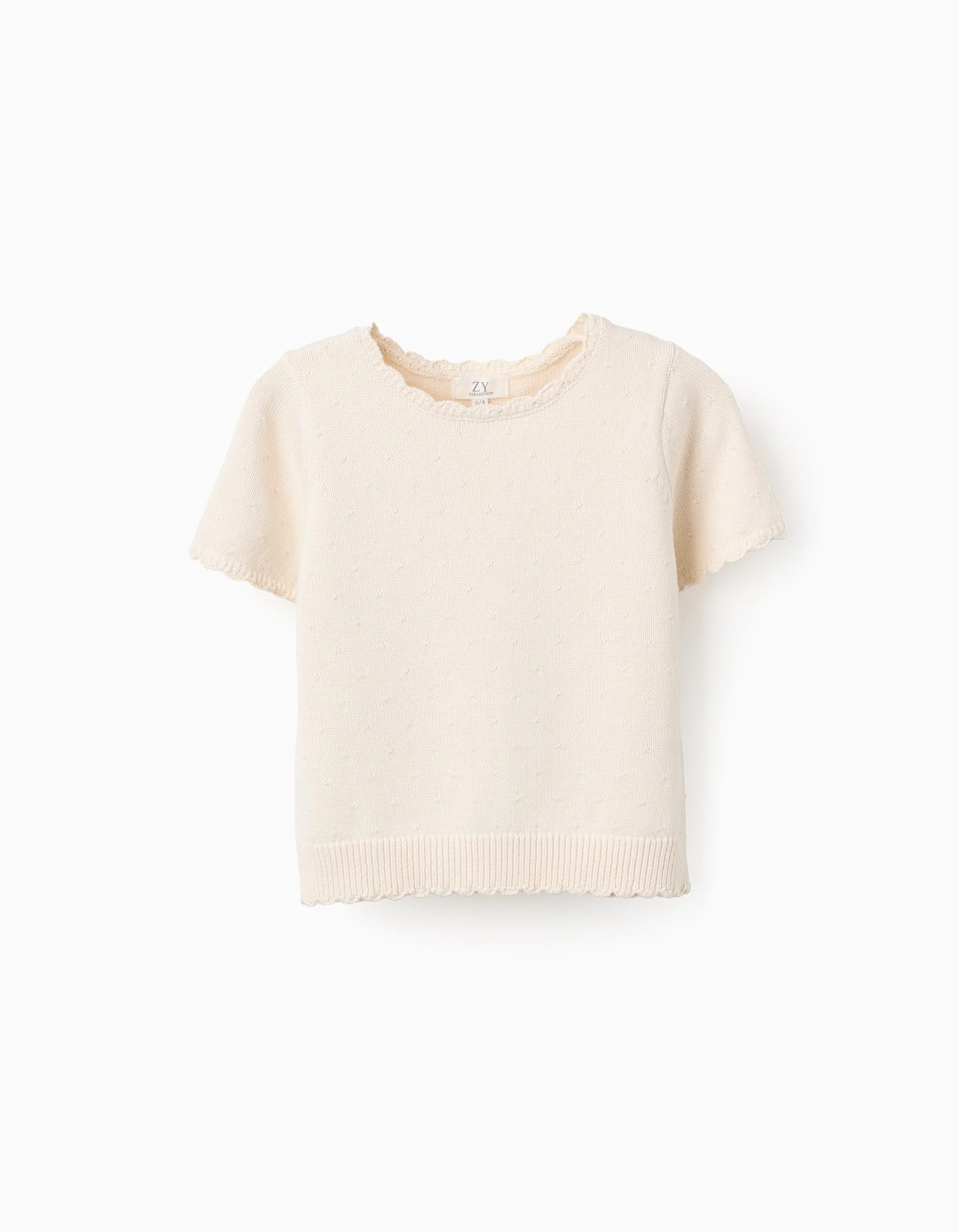 Jersey T-shirt with Raised Dots for Girls, Beige