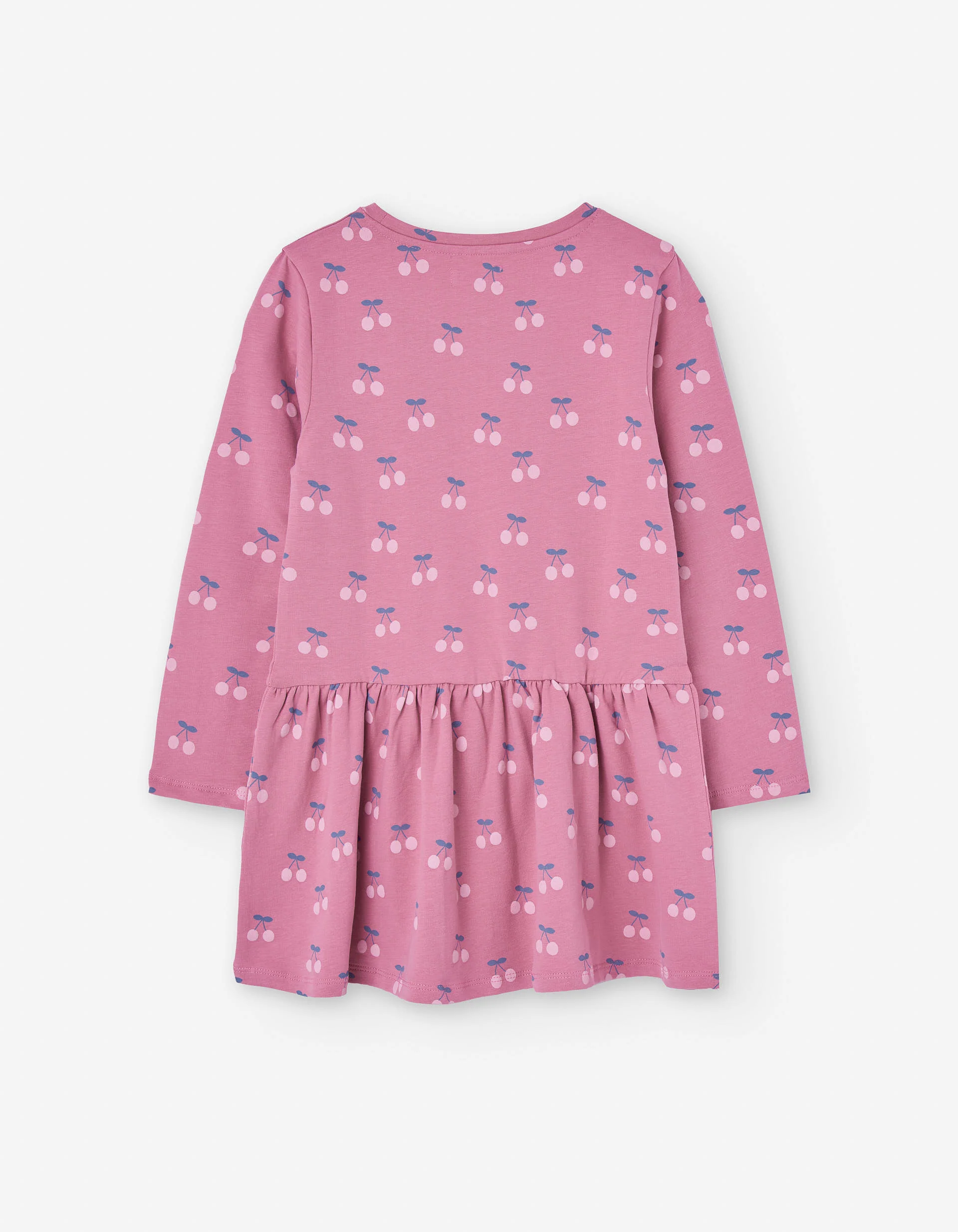 Long sleeve cotton dress with cherry motif for girls, pink