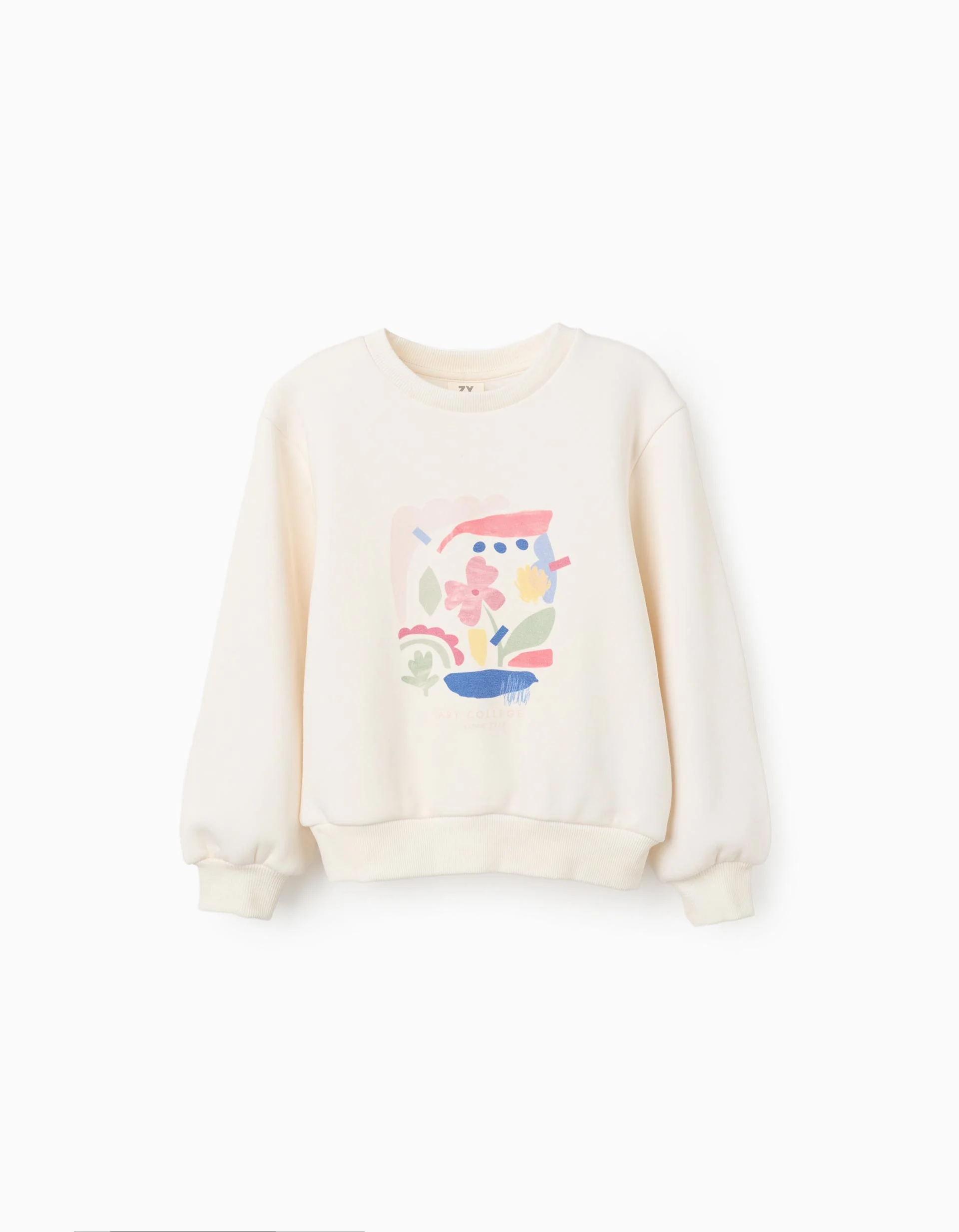 Brushed sweatshirt with 'Art College' print for girls, white