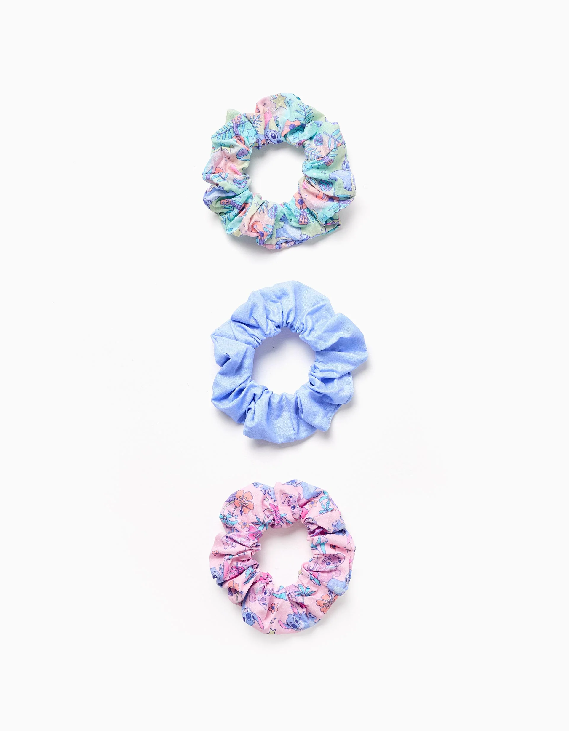 Pack of 3 Scrunchies for Girls 'Stitch', Blue/Pink/Green