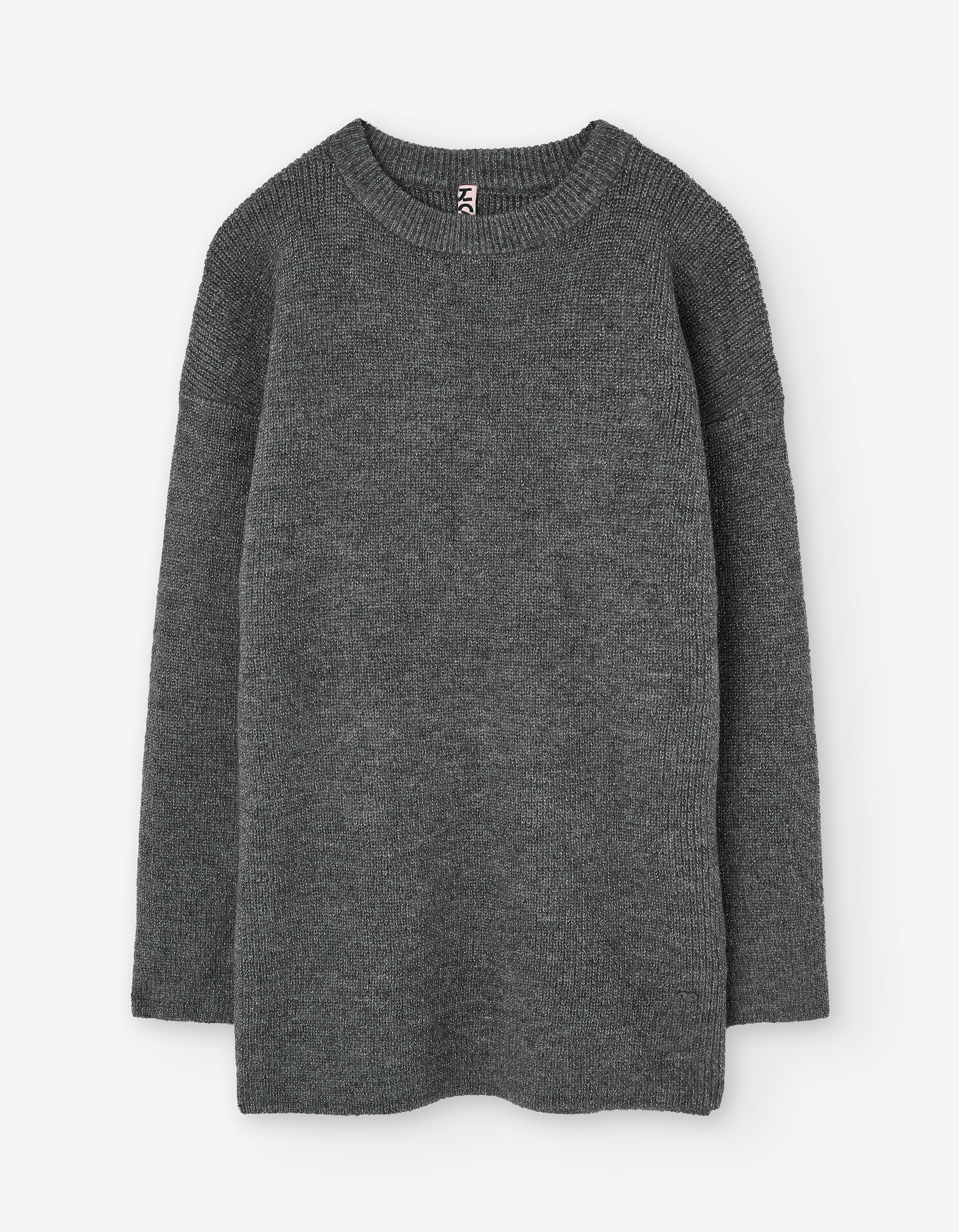 Knitted dress with lurex threads for girls, dark grey