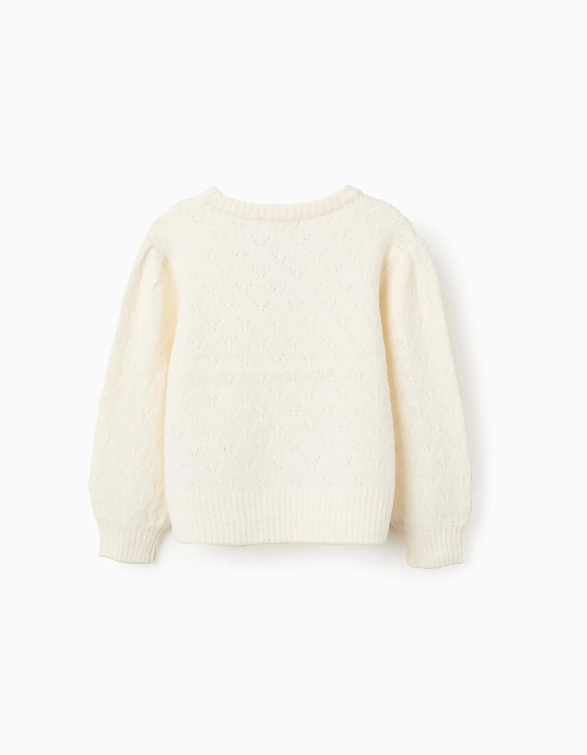 Knitted Jumper with Broderie Anglaise and Drop Shoulders for Girls, White