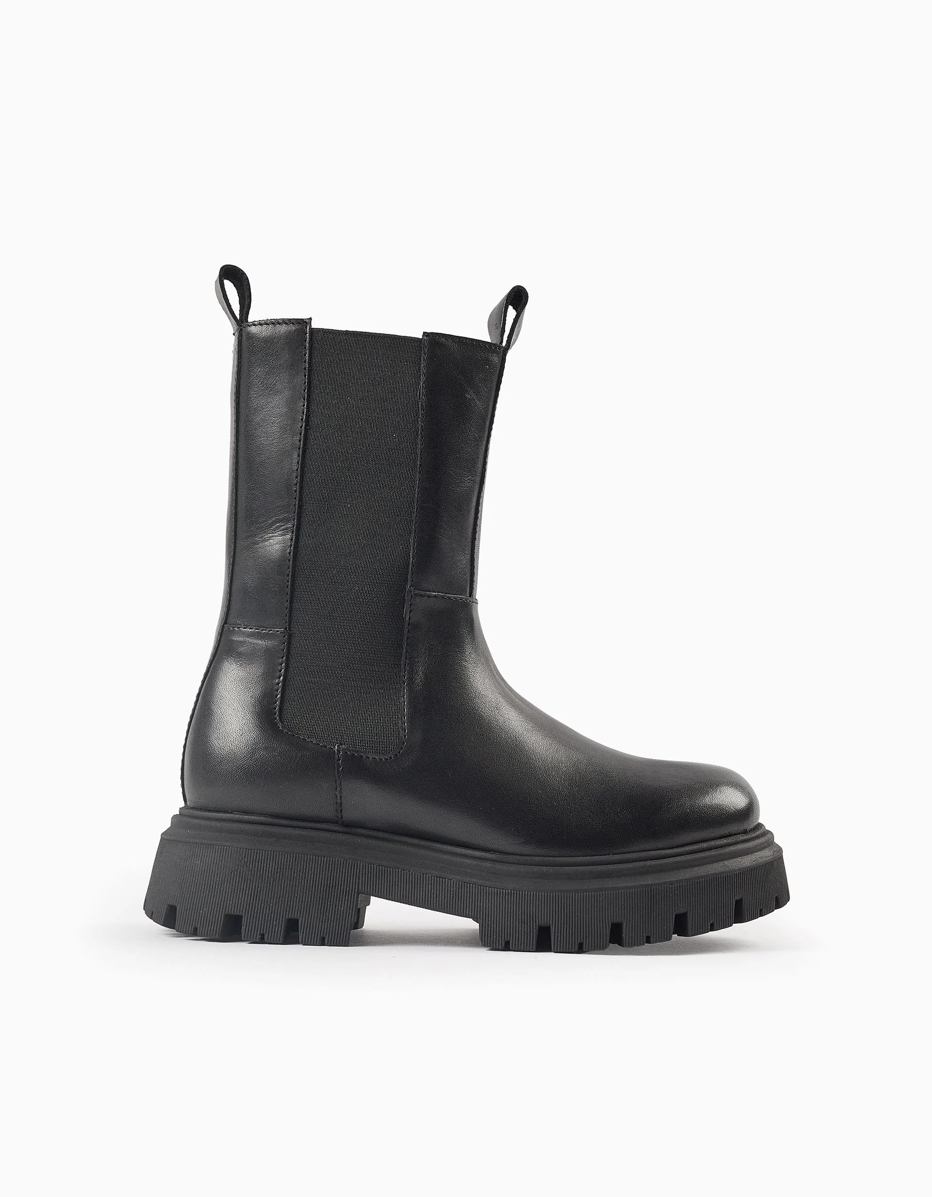Leather Boots with Elastic Panel for Girls, Black